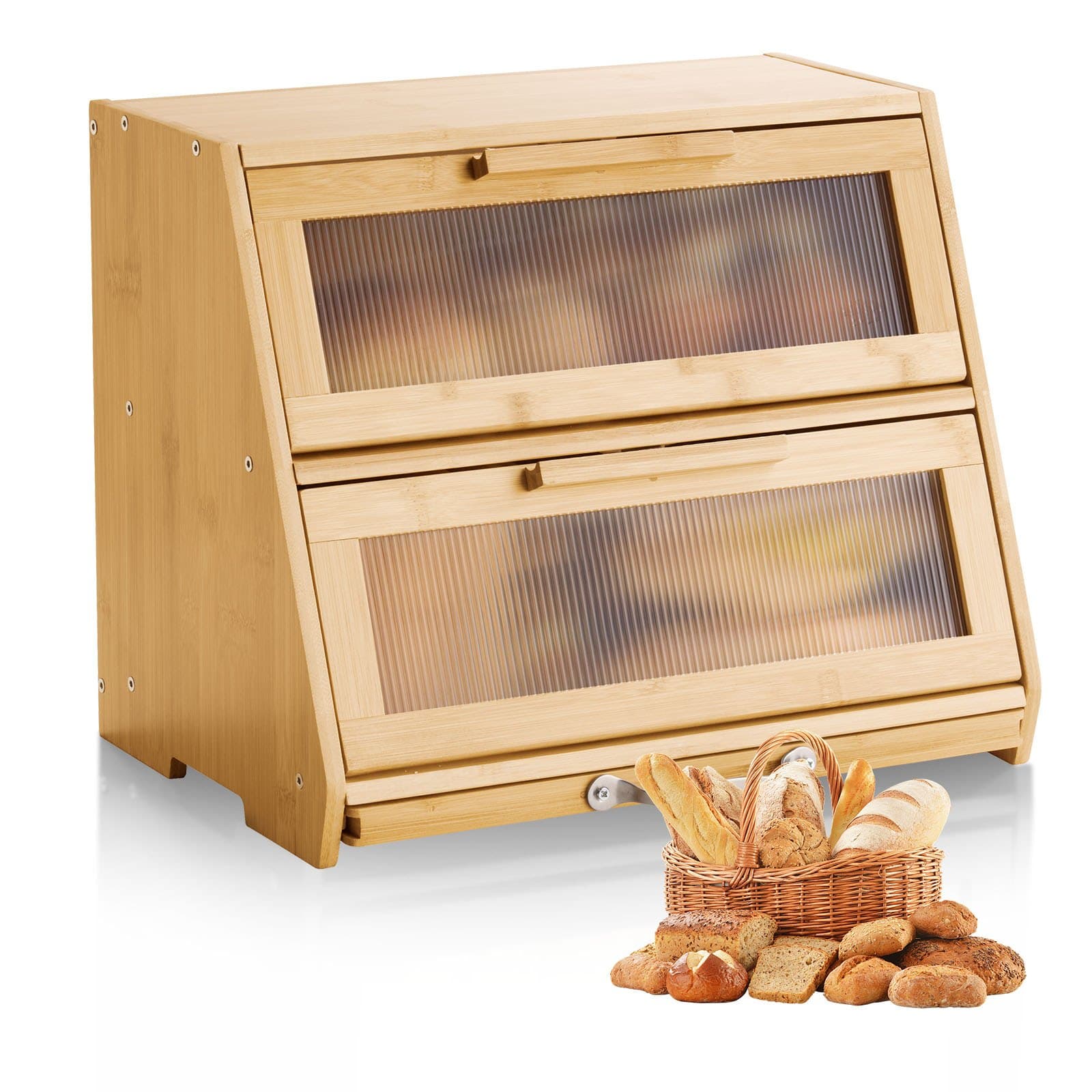 Boîte à pain à double couche pour comptoir de cuisine, récipient à pain, boîte à pain, organisateur à pain en bois pour pain fait maison, rangement