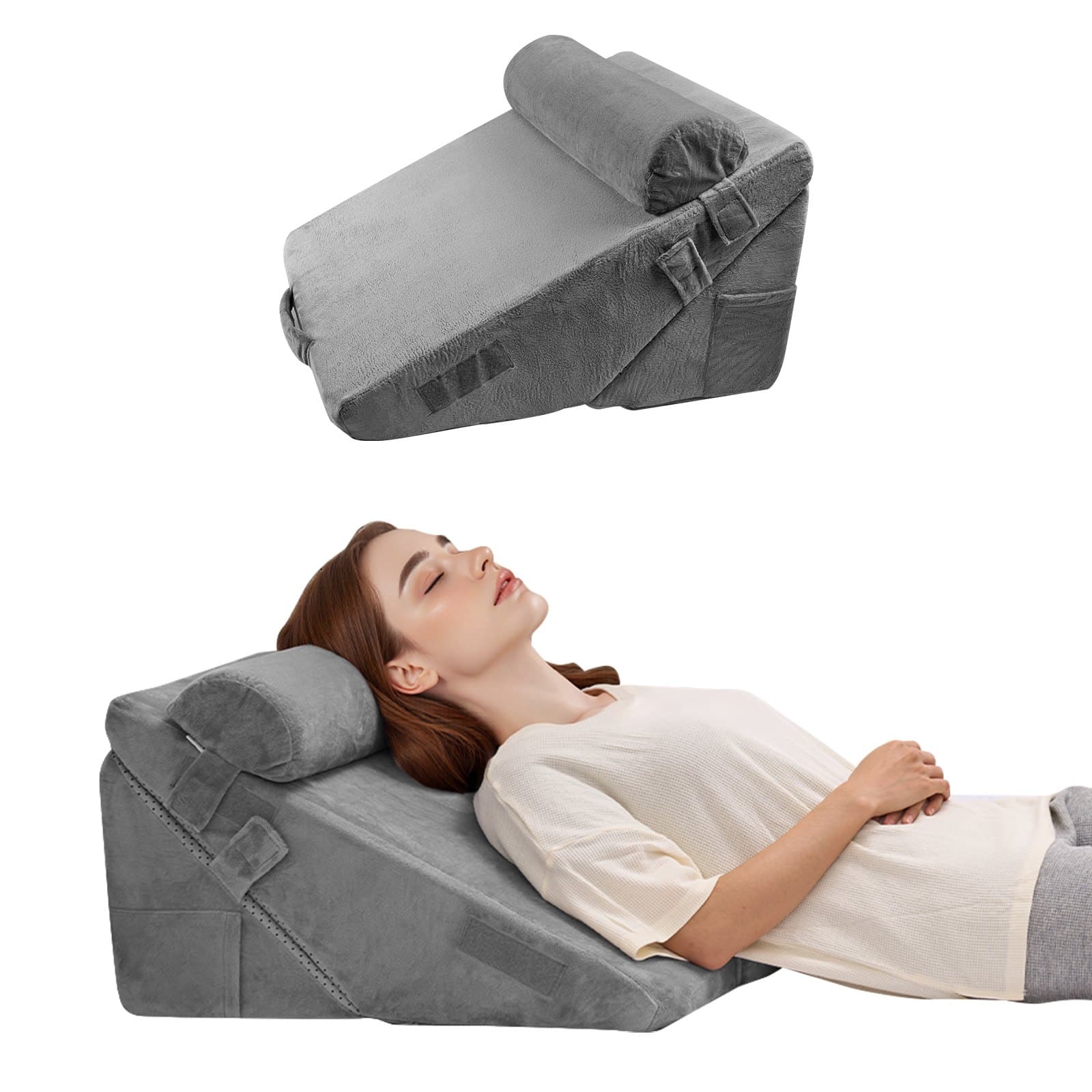 Almohada cuña para cama, juego ortopédico de 3 piezas, gris oscuro