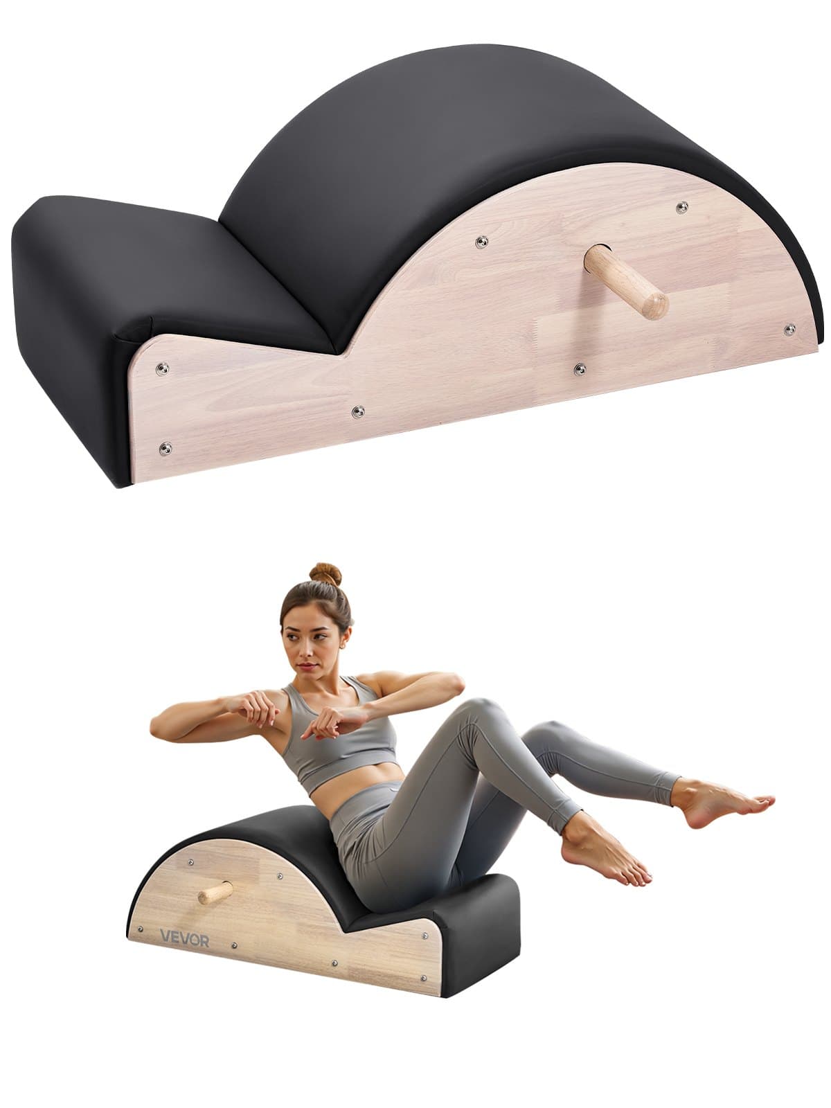 Gebogene Wirbelsäulen-Rolle aus Gummibaumholz für Pilates