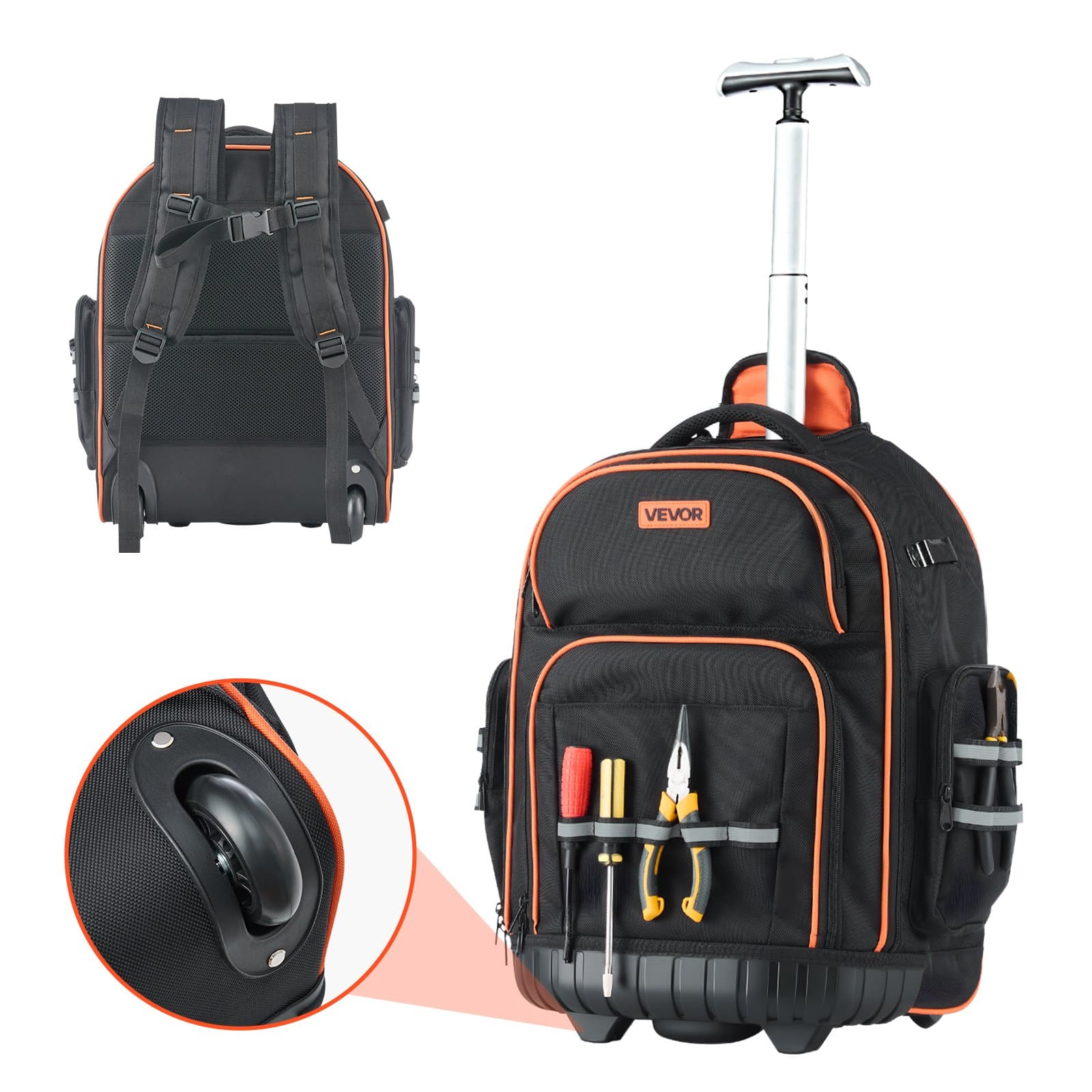 Mochila de herramientas con ruedas, 50 kg, 45 bolsillos, 440x250x480 mm