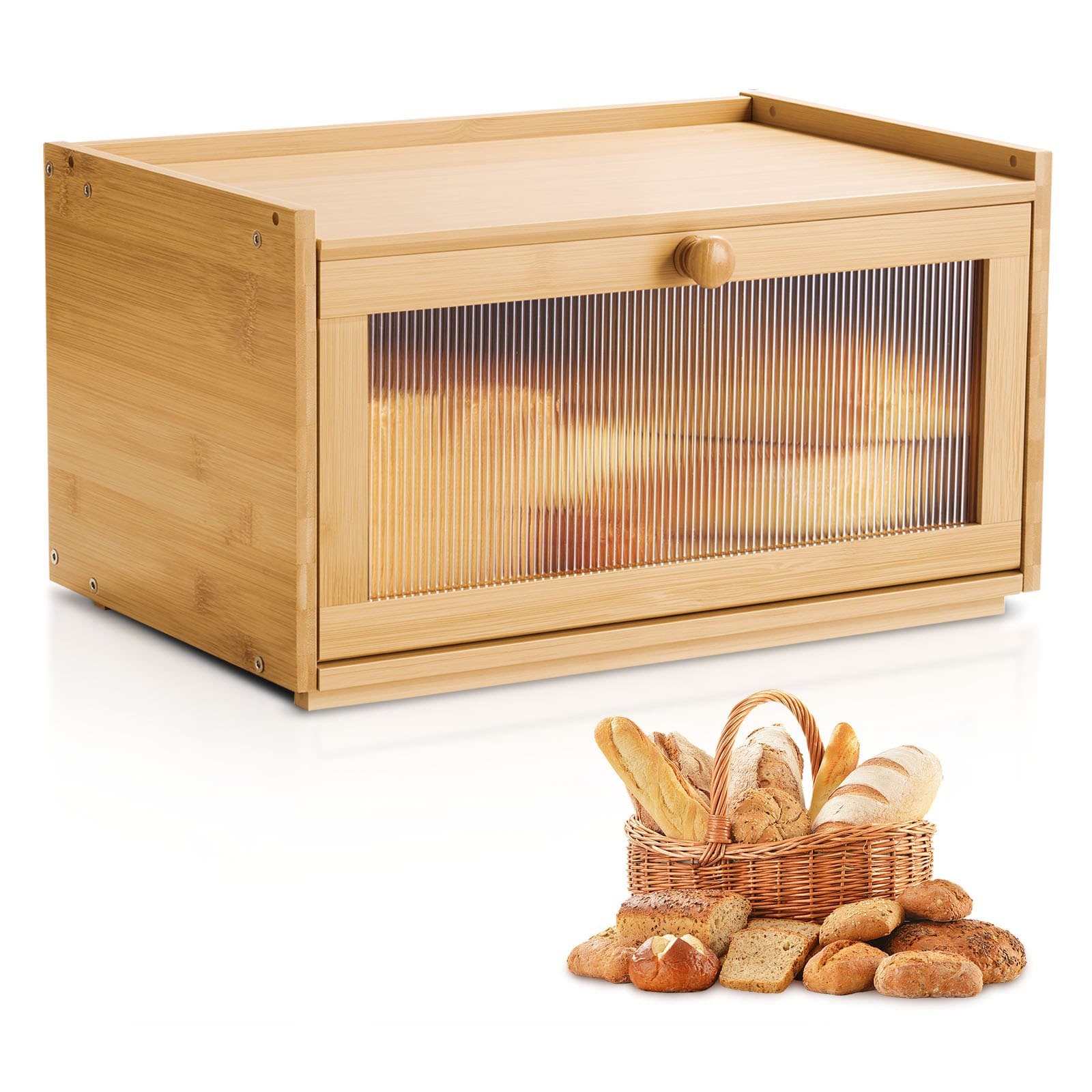 Wooden Bread Box with Wavy Acrylic Door