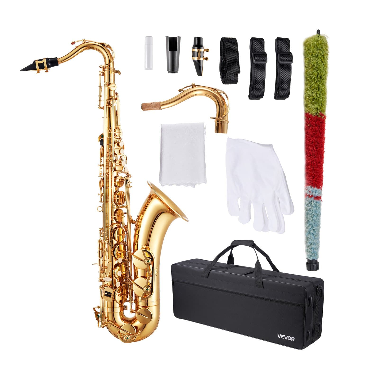 Tenorsaxophon B-Dur Messing Anfängerset mit Tasche, 23 Tasten, Gold