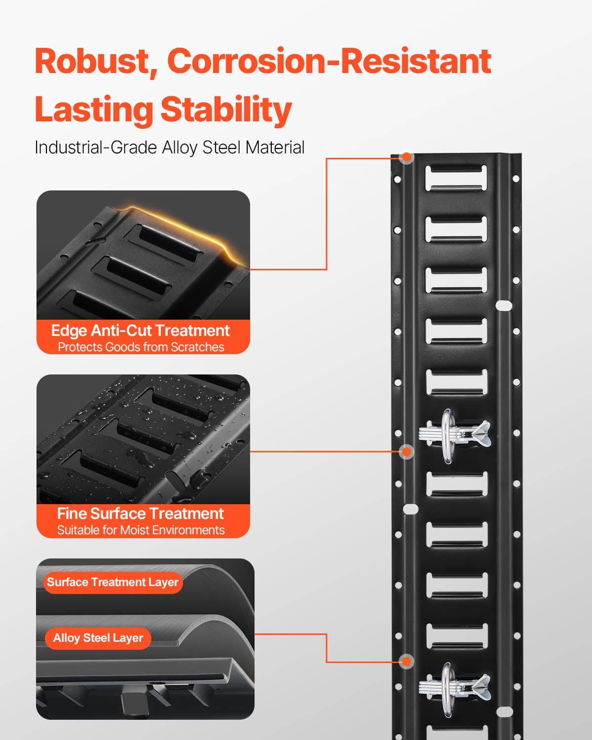 طقم قضبان تثبيت E-Track، 18 قطعة، 1524 مم، 907 كجم
