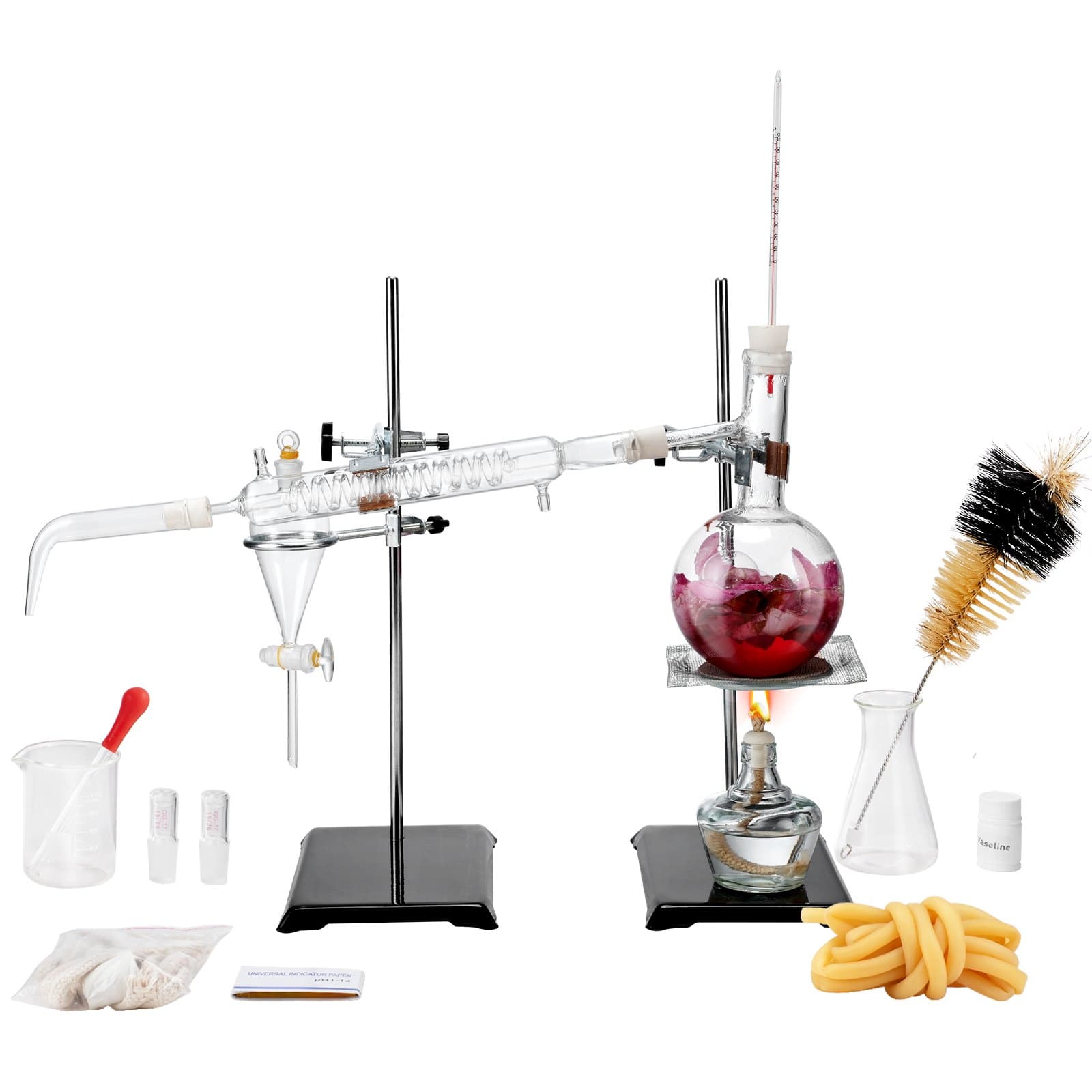 Destillationsset Für Ätherische Öle, 500-ml-Destillationsgerät, 3,3-Boro-Laborglas-Destillationsset Mit Alkohollampe, Ke