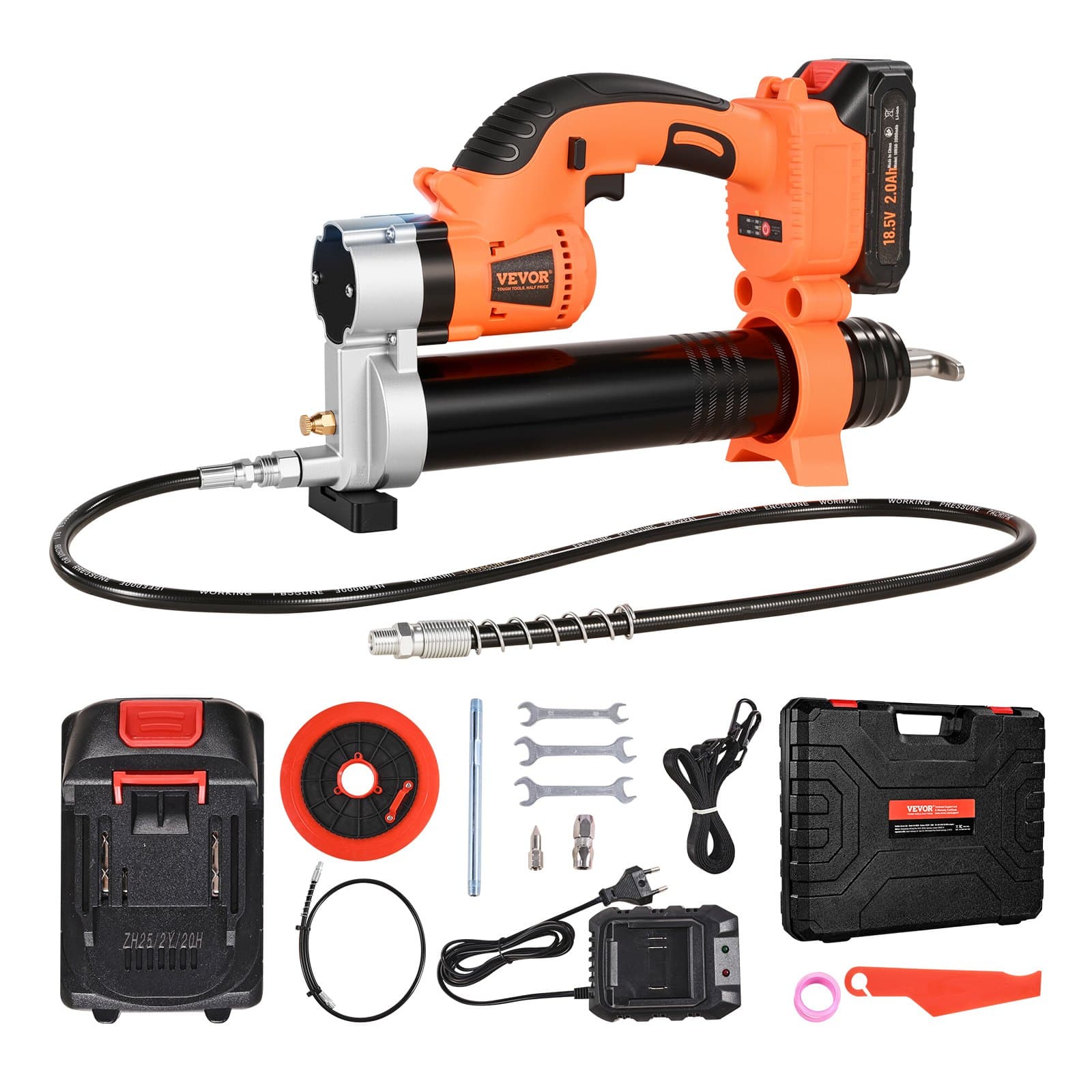 Akku-Fettpresse 55 MPa mit 2,0 Ah Akku, LED-Licht und Tragetasche