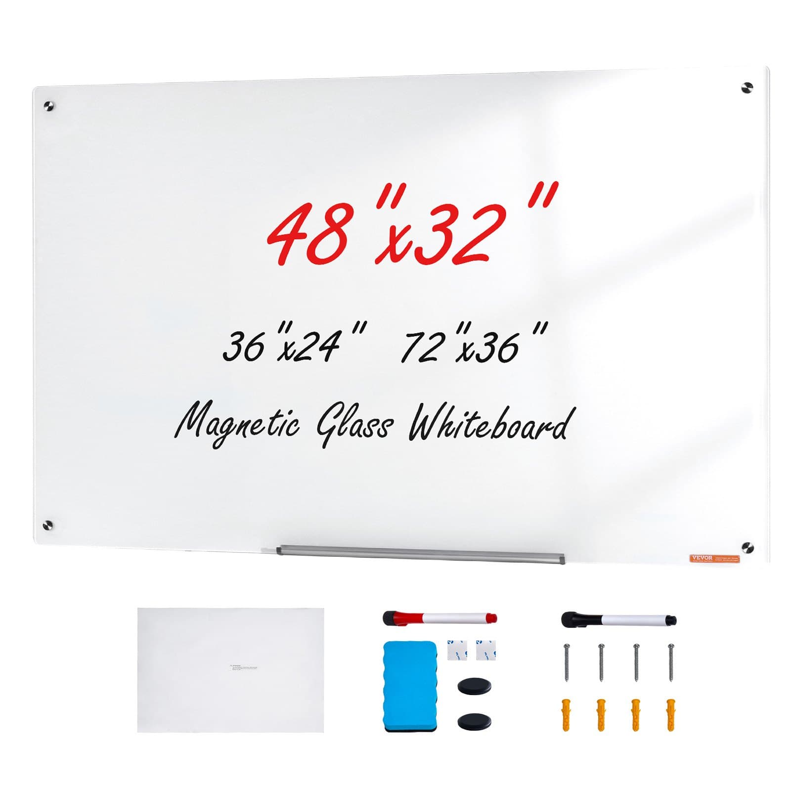 Magnetisches Glas-Whiteboard 120 x 80 cm, rahmenlos