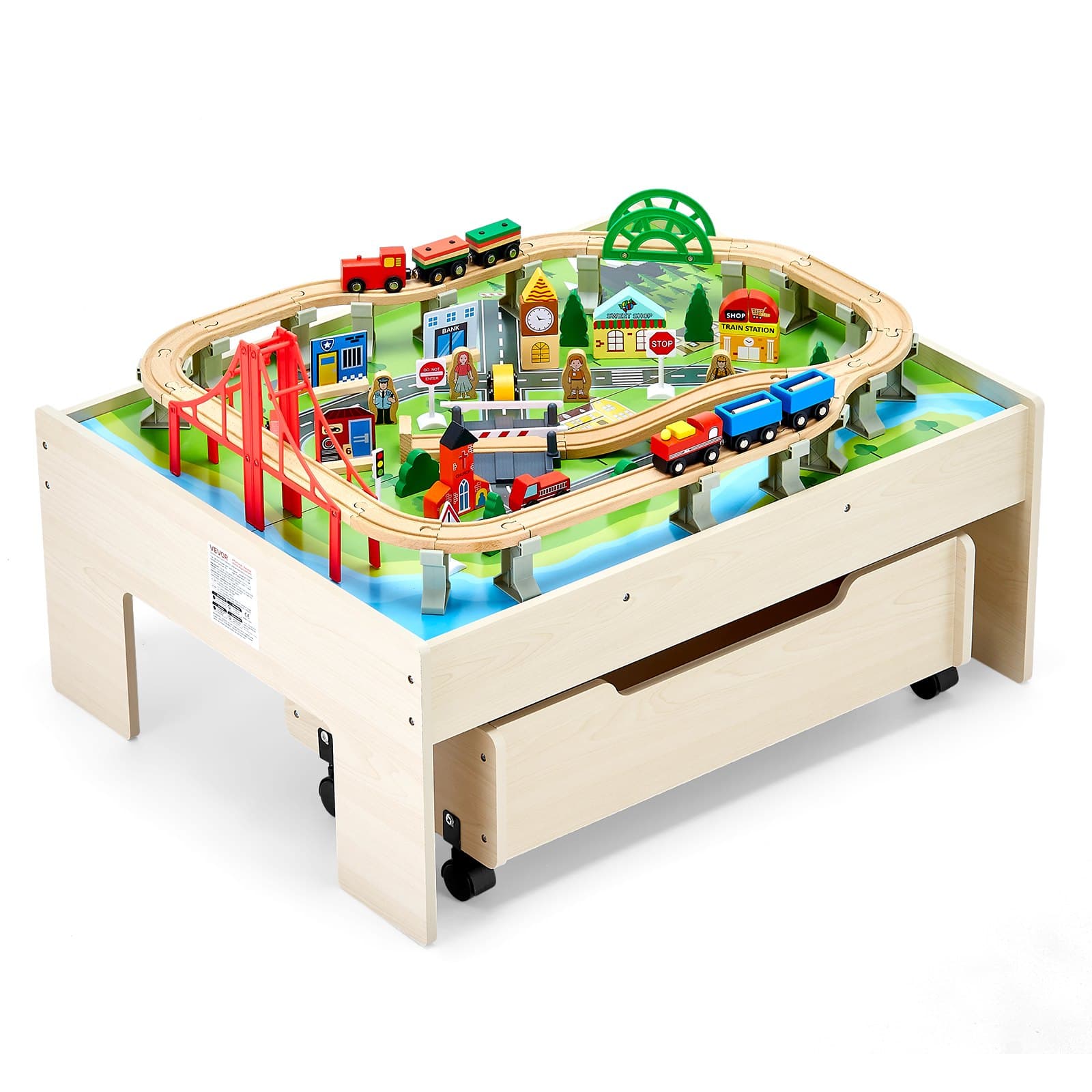 Table d'activité en bois, 100 pièces, set de train 3 en 1