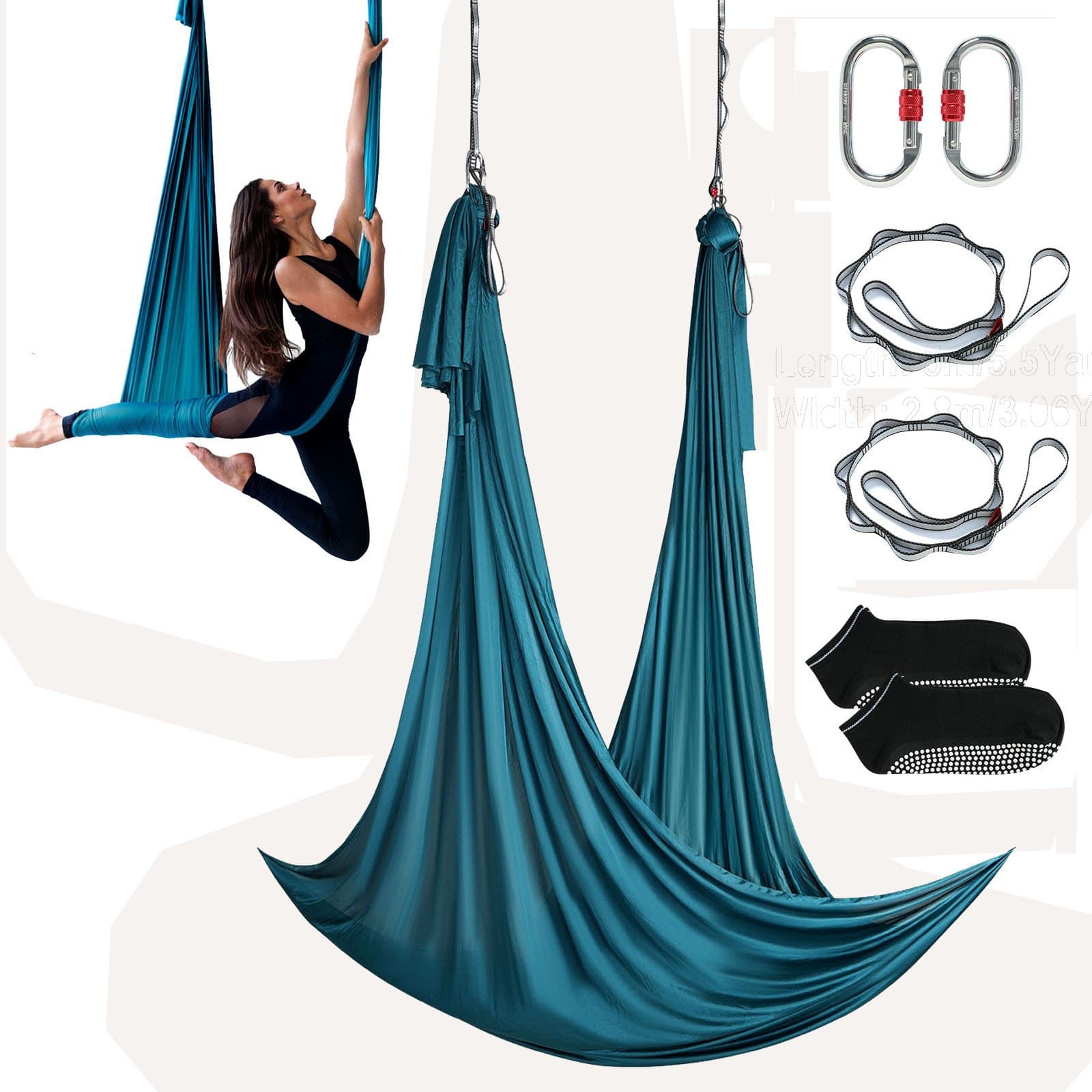 Aerial Yoga Hängematte Set 5 x 2,8 m Grün