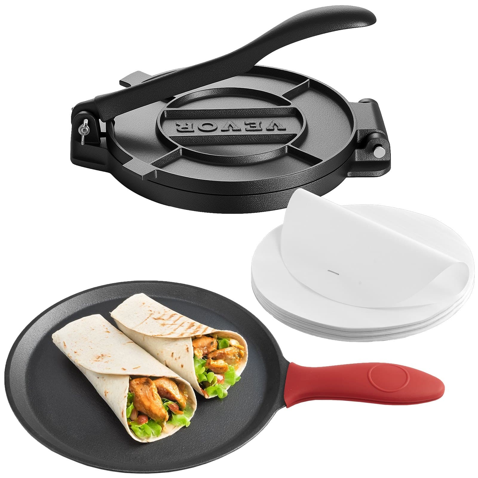 Presse à tortillas fonte grise avec poignée 20 cm