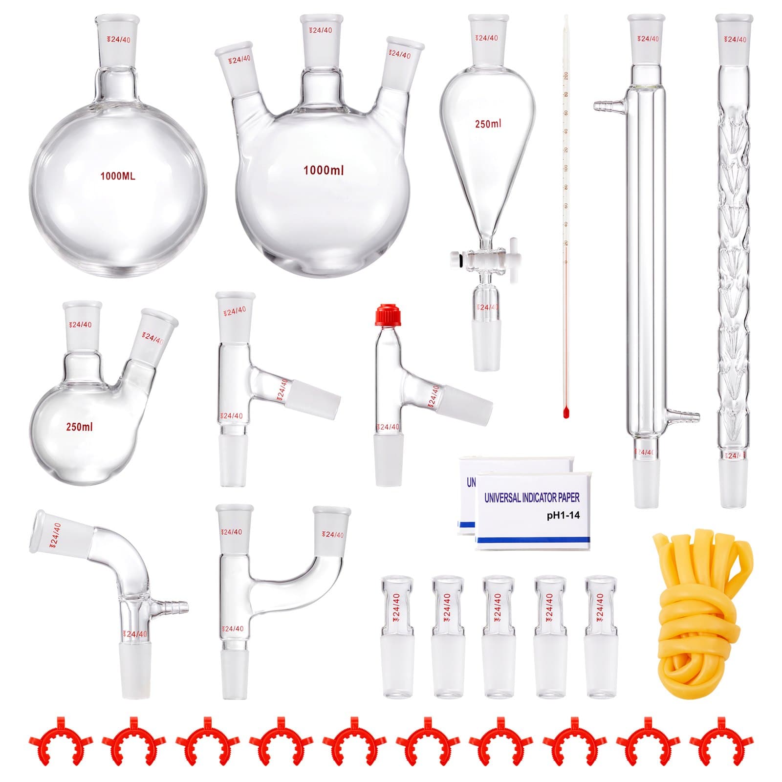 Labor-Destillationsset, 3,3-Boro-Laborglas-Destillationsset Mit 24- Und 40-Verbindungen, 1000-ml-Destillationsgeräte-Set