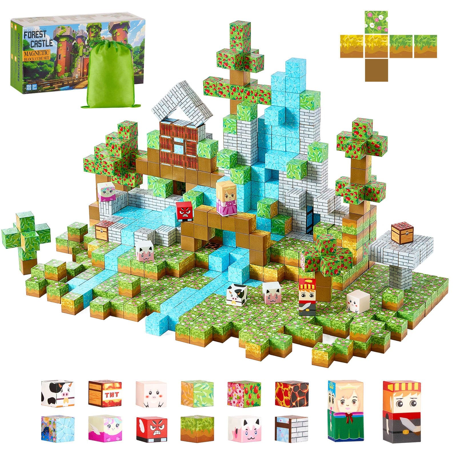 Blocs de construction magnétiques, set château 150 pièces, 3 ans et plus