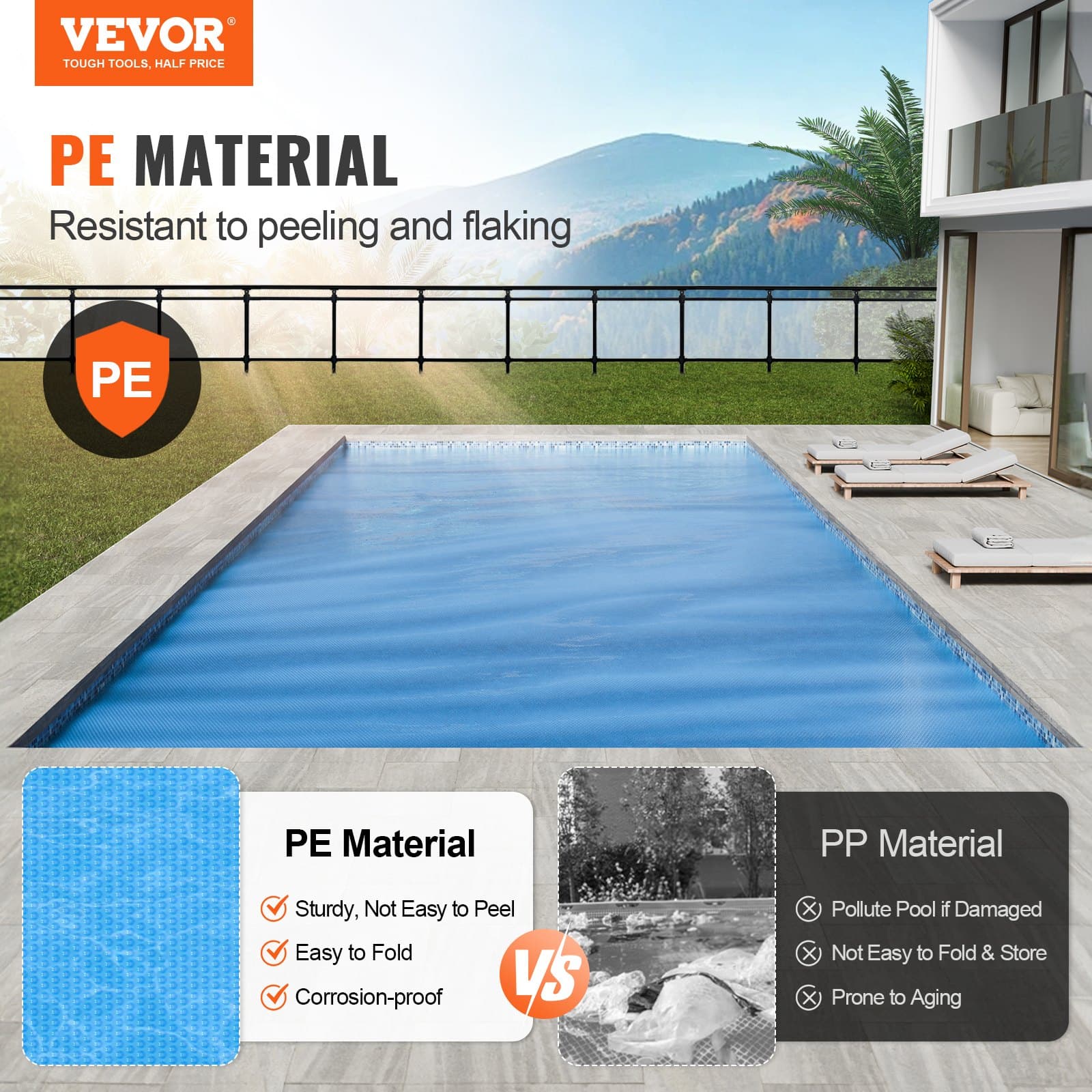 Cubierta solar para piscina, 28 X 14 pies cubierta solar rectangular para piscinas, cubierta solar para piscinas sobre el suelo, 12 Mil
