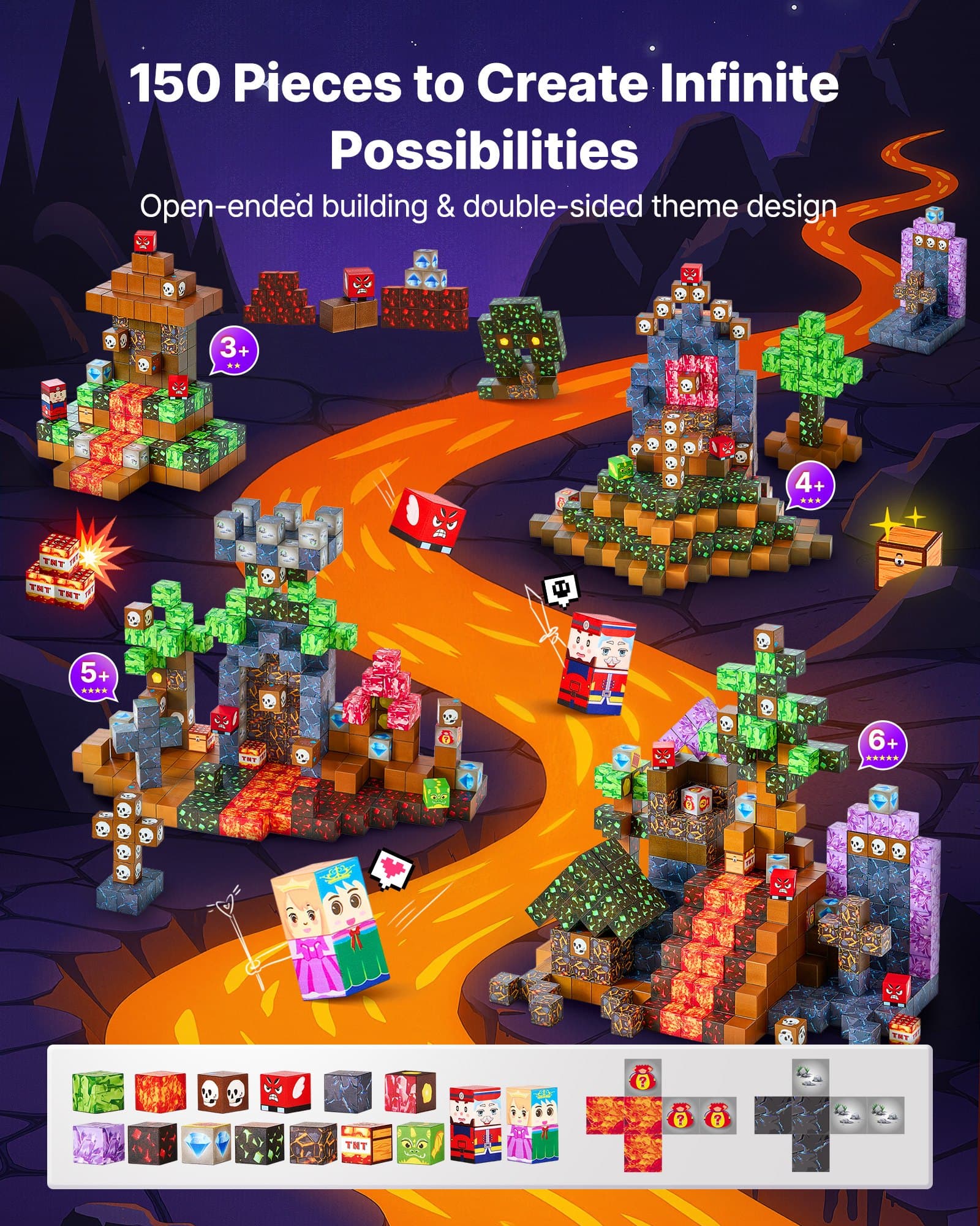Blocs de construction magnétiques, set Dark Castle 150 pièces, dès 3 ans