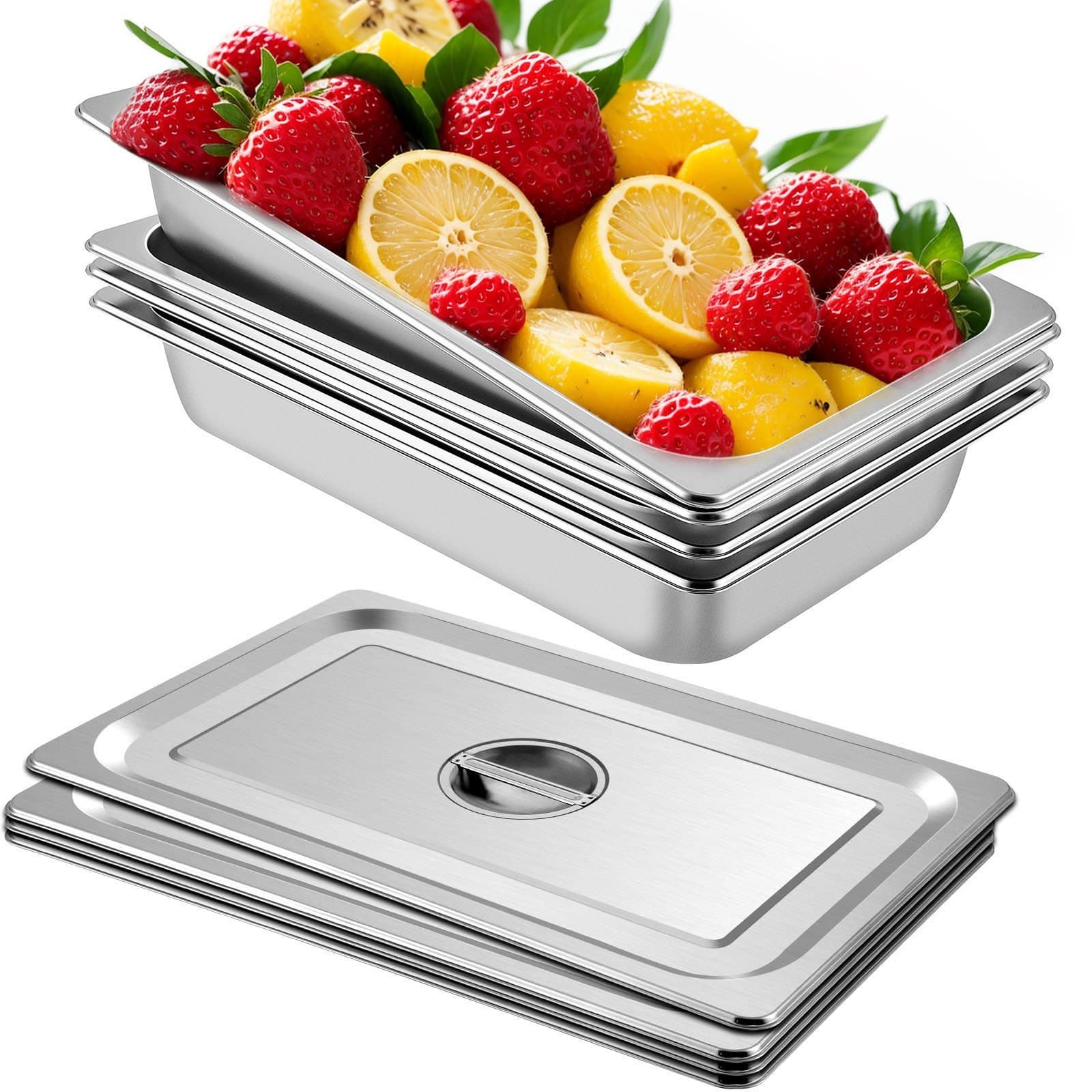 Set de bacs alimentaires inox 4 bacs avec couvercles