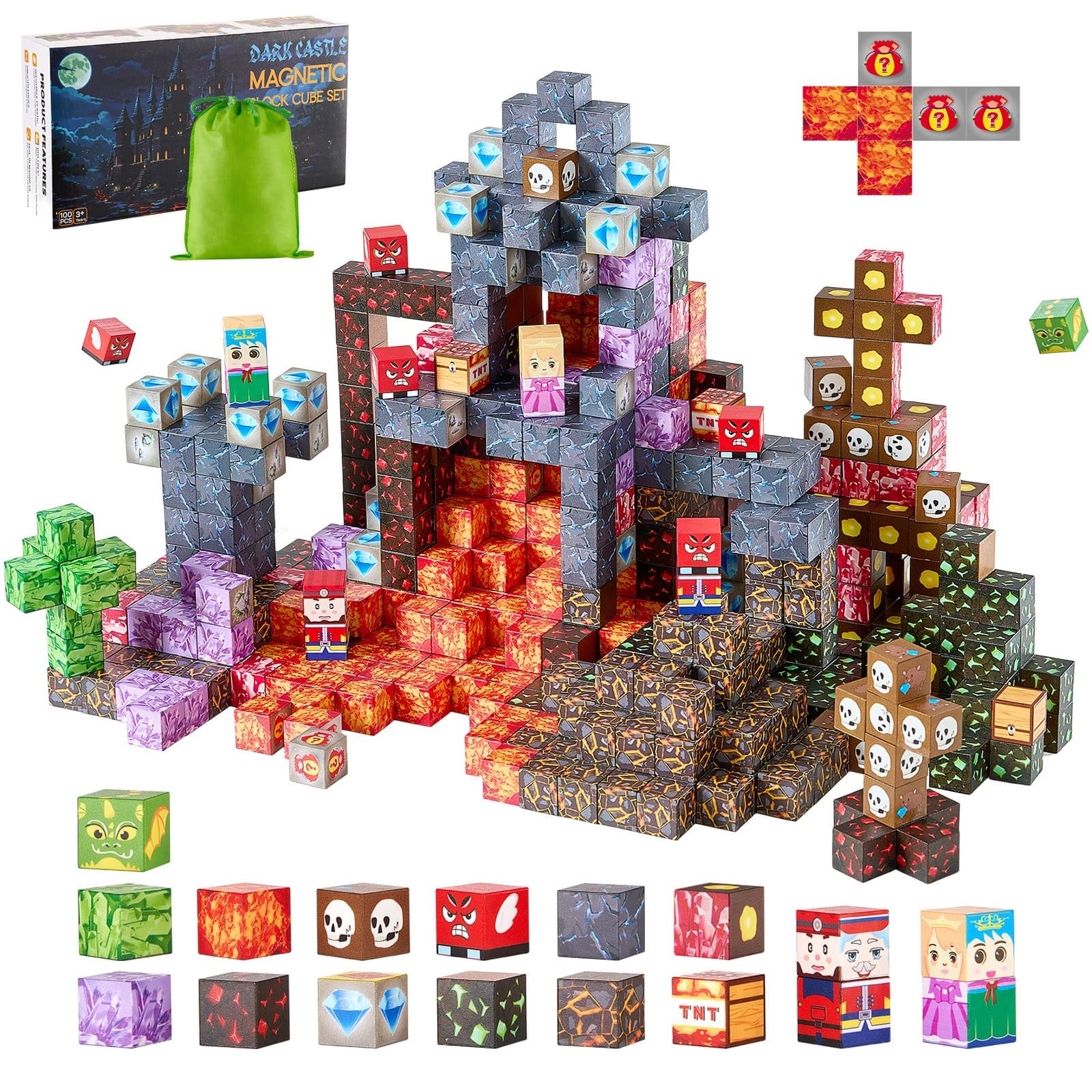 Blocs de construction magnétiques, set Dark Castle de 100 pièces, dès 3 ans