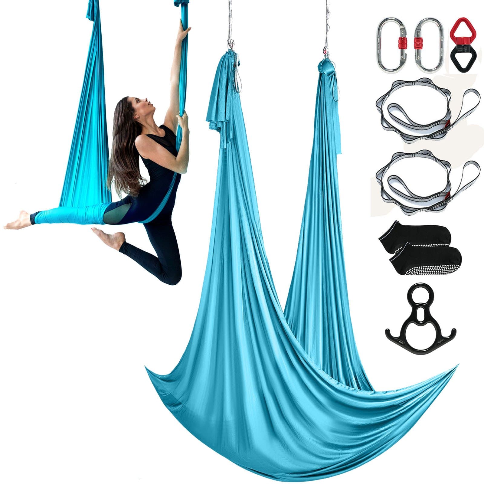 Aerial Yoga Hängematte Set 10 x 2,8 m Blau