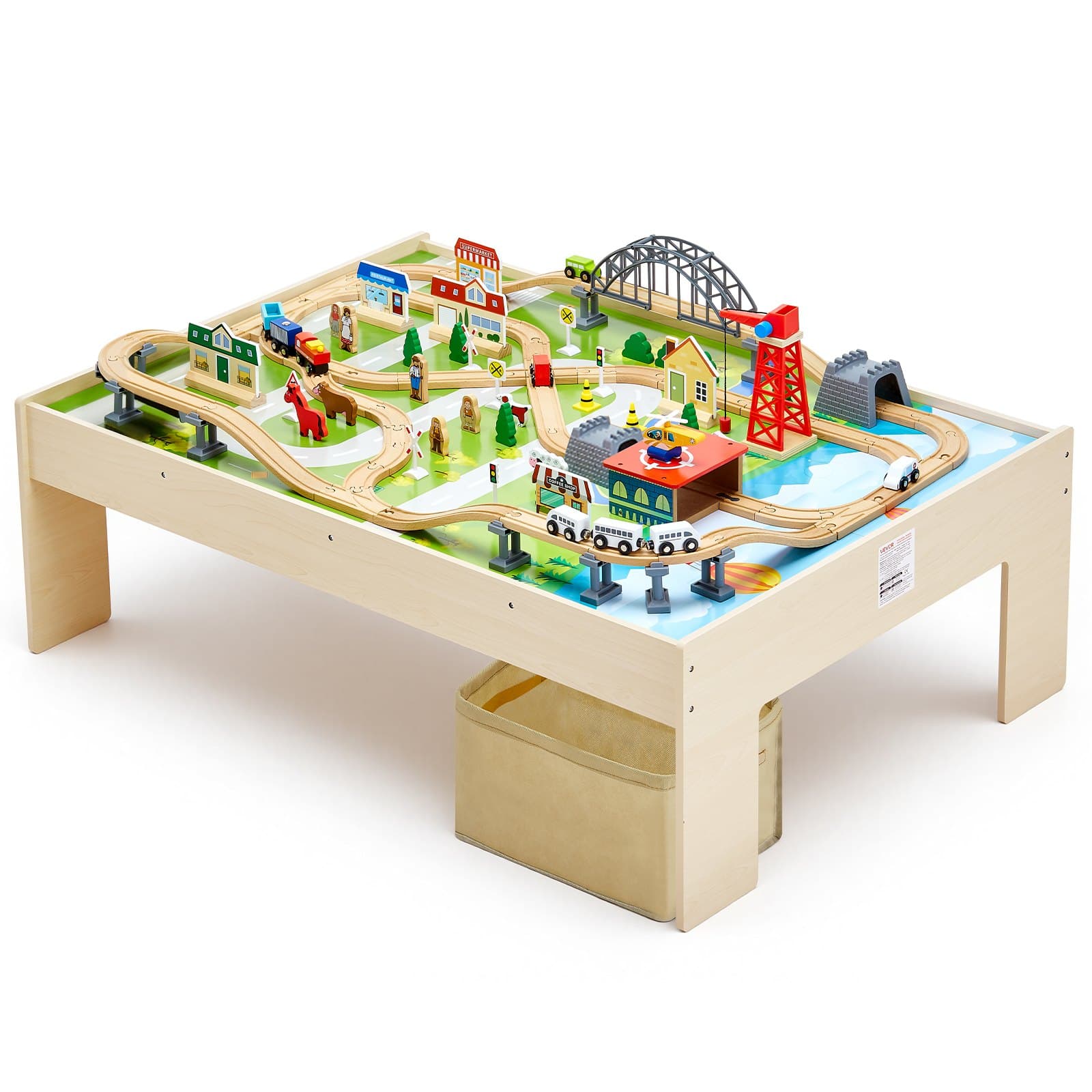 Holz Aktivitätstisch, 120-teilig, 3-in-1-Eisenbahn-Set