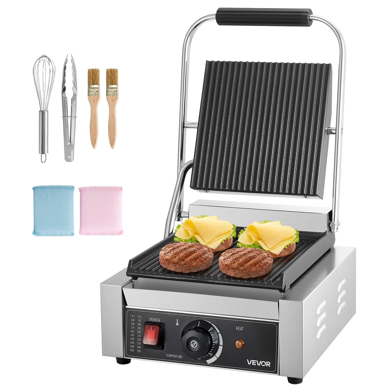 Gril de contact 1800 W avec thermostat, acier inoxydable