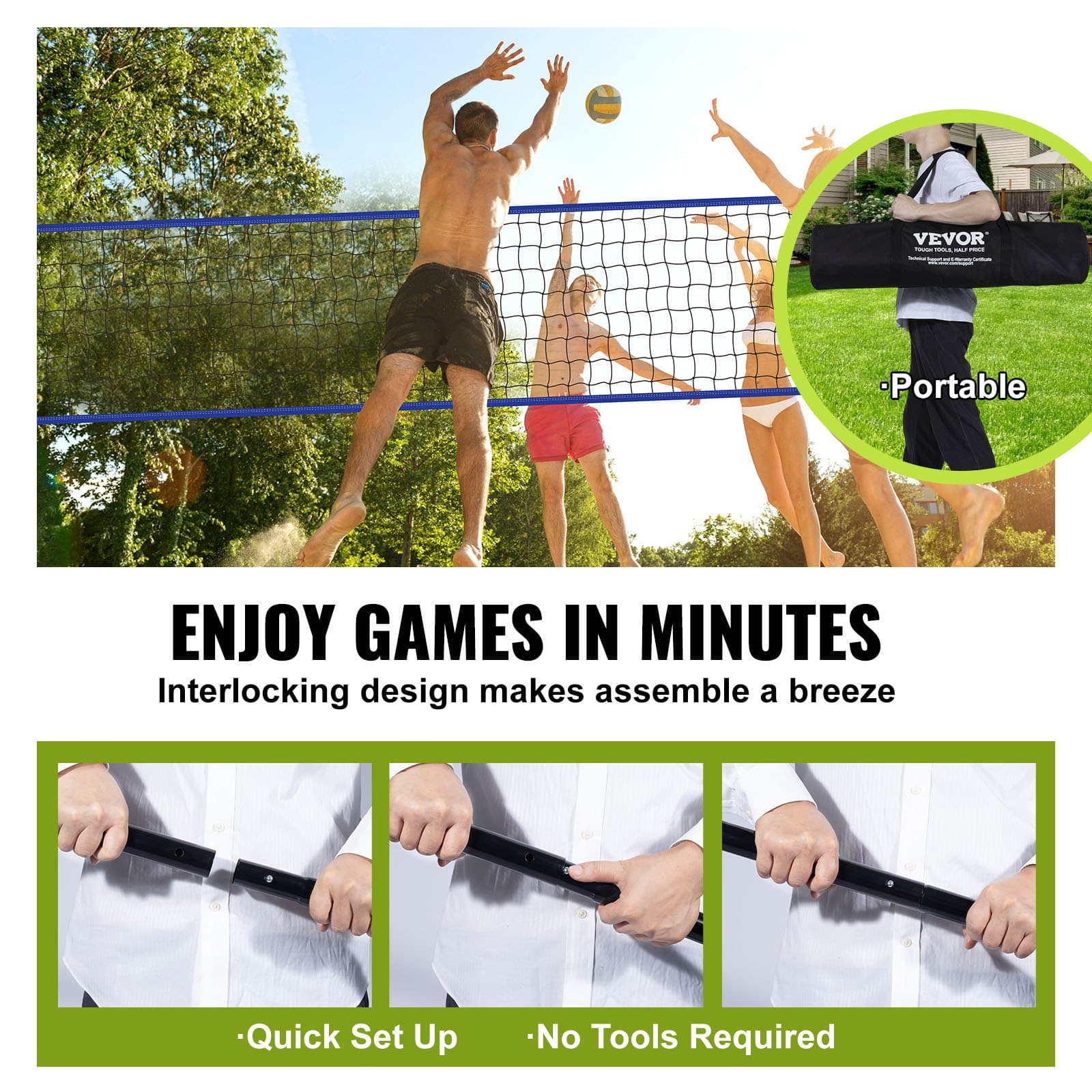 Höhenverstellbares Volleyballnetz-Set, 9,7 x 2,4 m, mit Ball