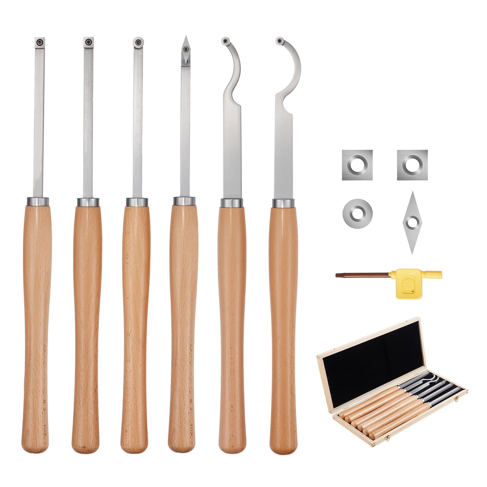 Juego de herramientas de torneado de madera, 6 piezas, con estuche de madera