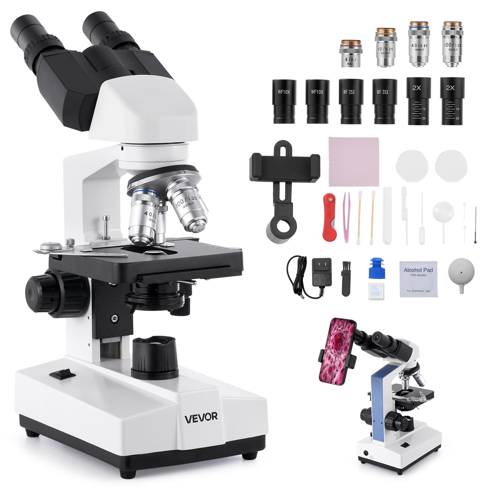 Microscope binoculaire pour adultes, grossissement 40x à 5000x