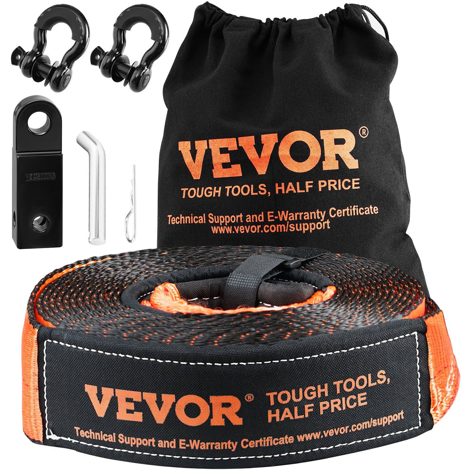 Abschleppgurt-Set mit D-Ring-Schäkeln und Tasche