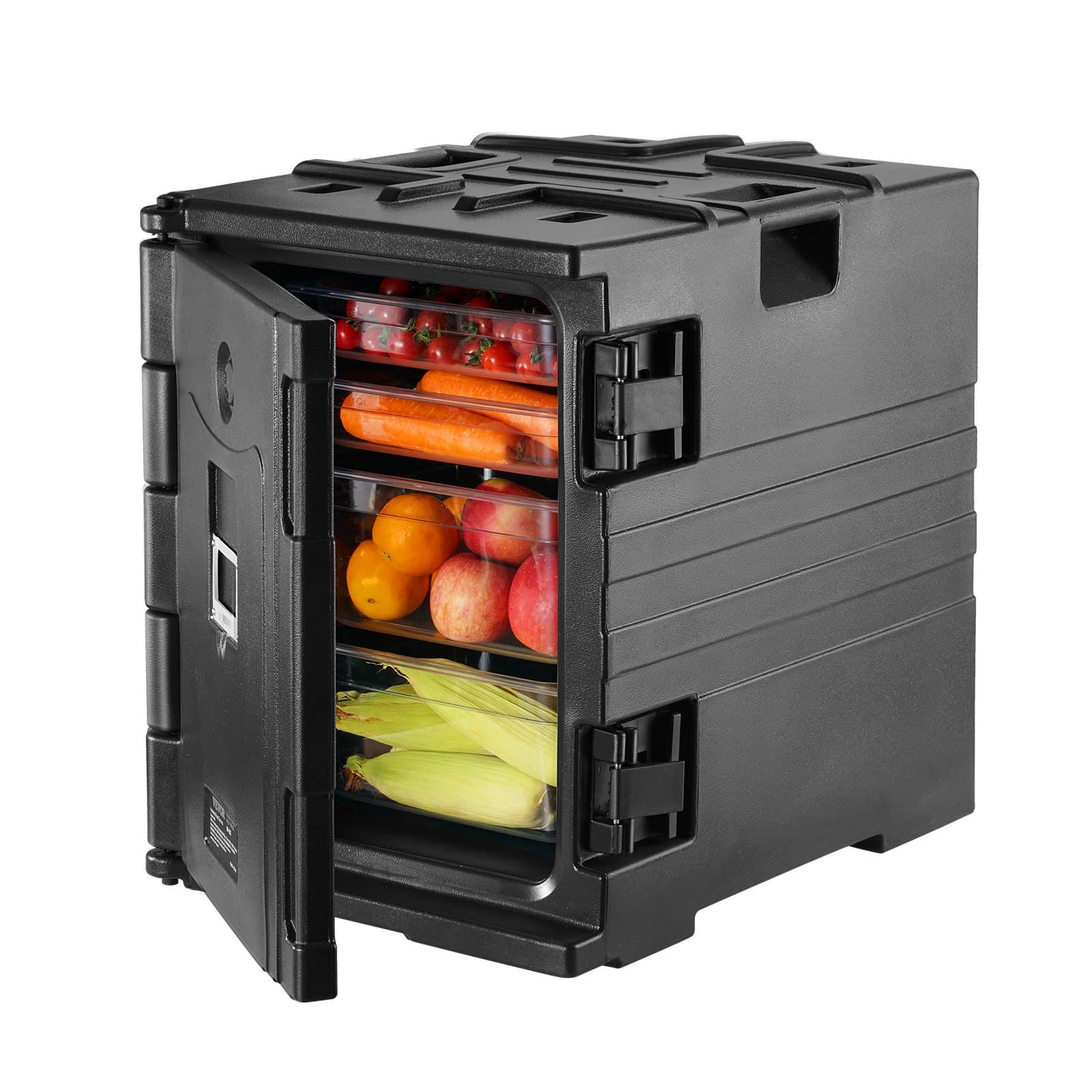 Stapelbarer isolierter Frontlader-Transportbehälter für Speisen, 77,6 L, Schwarz