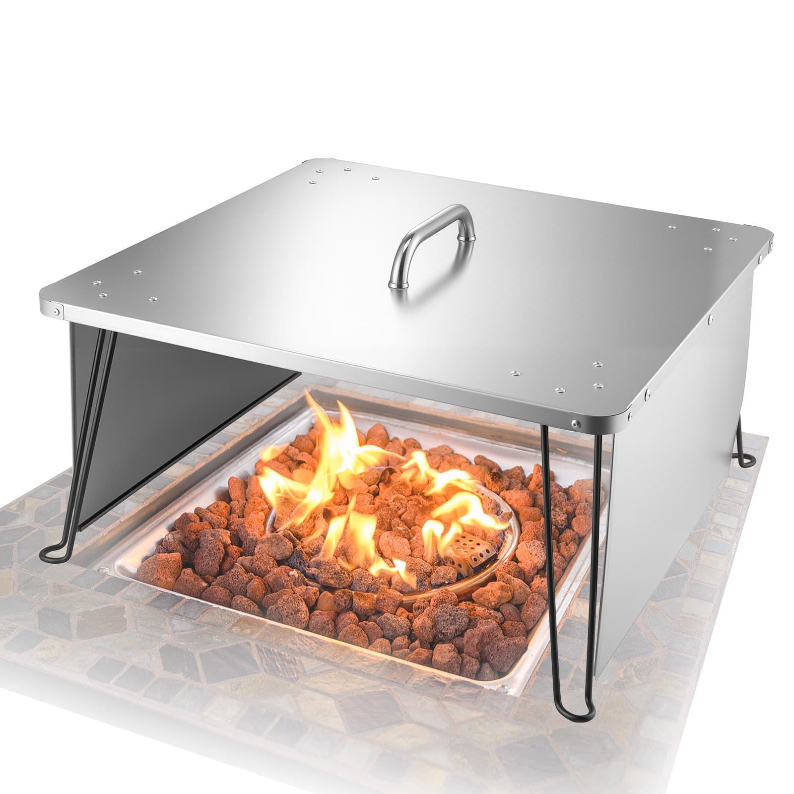 Coperchio quadrato in acciaio inox con gambe pieghevoli