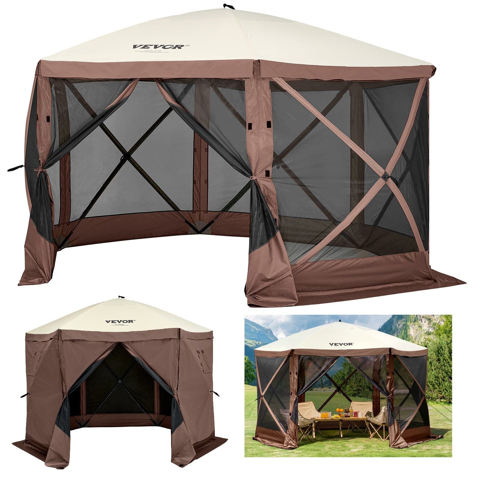 Pavillon-Zelt 3,6 x 3,6 m mit Netzfenstern