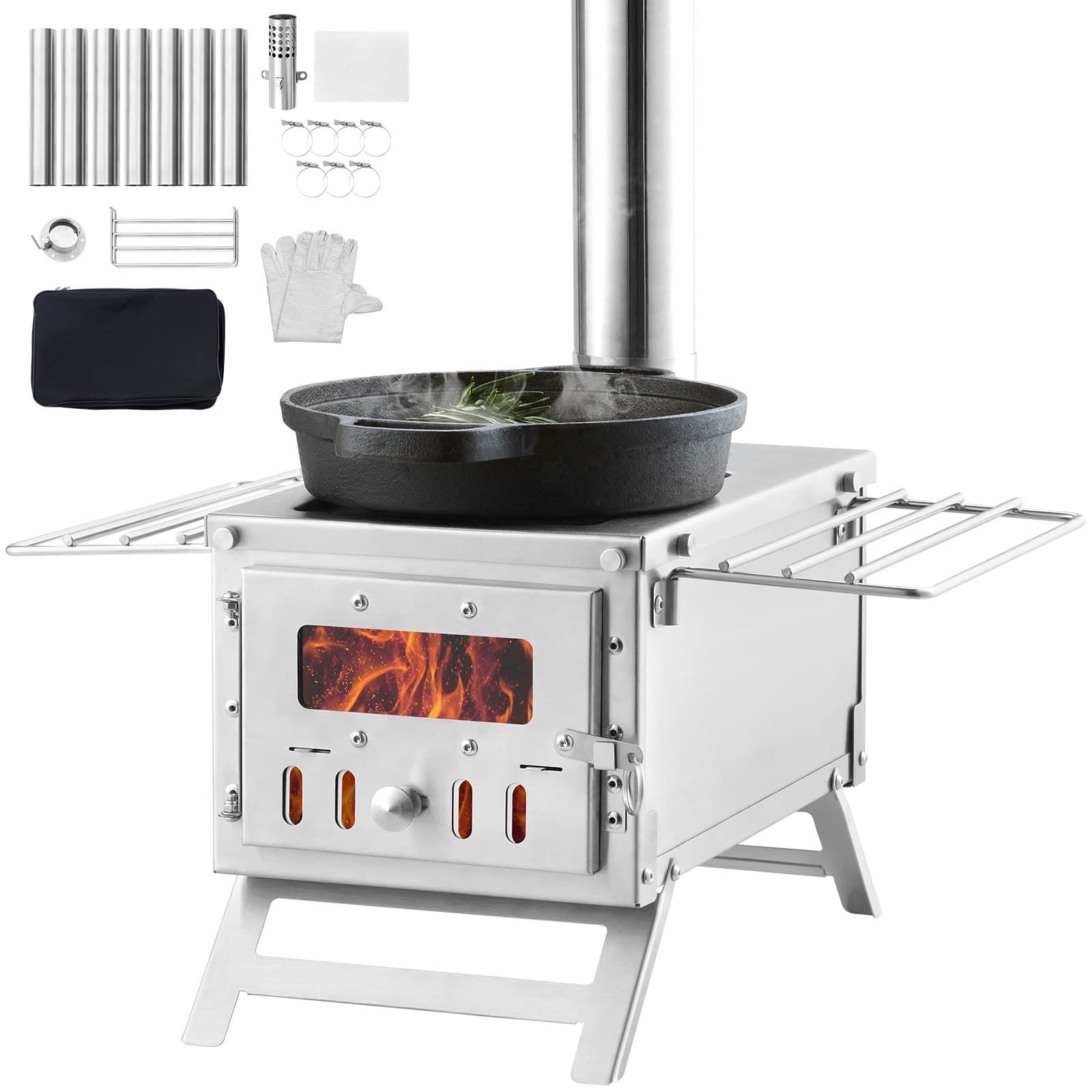 Poêle à bois portable en inox pour camping et tentes
