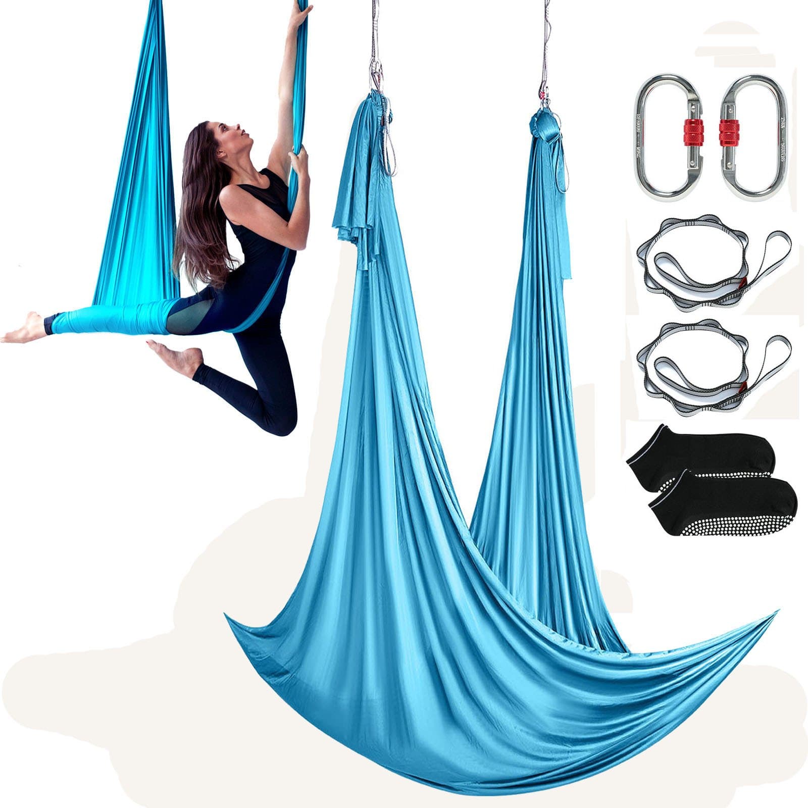 Aerial Yoga Hängematte Set 5 x 2,8 m Blau