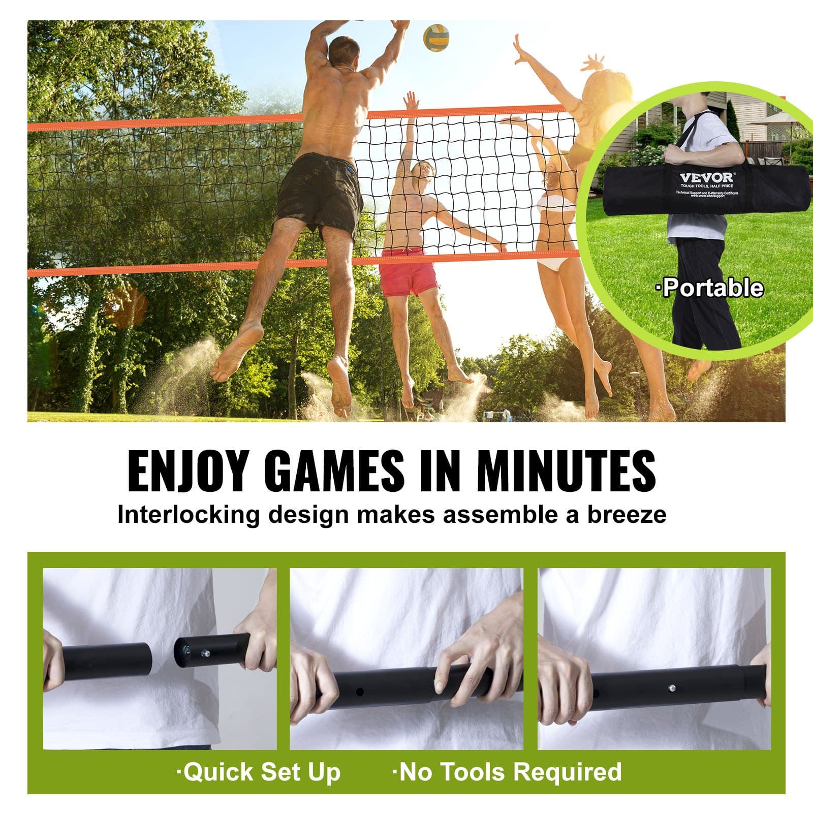 Höhenverstellbares Volleyballnetz-Set, 9,7 x 2,4 m, mit Ball
