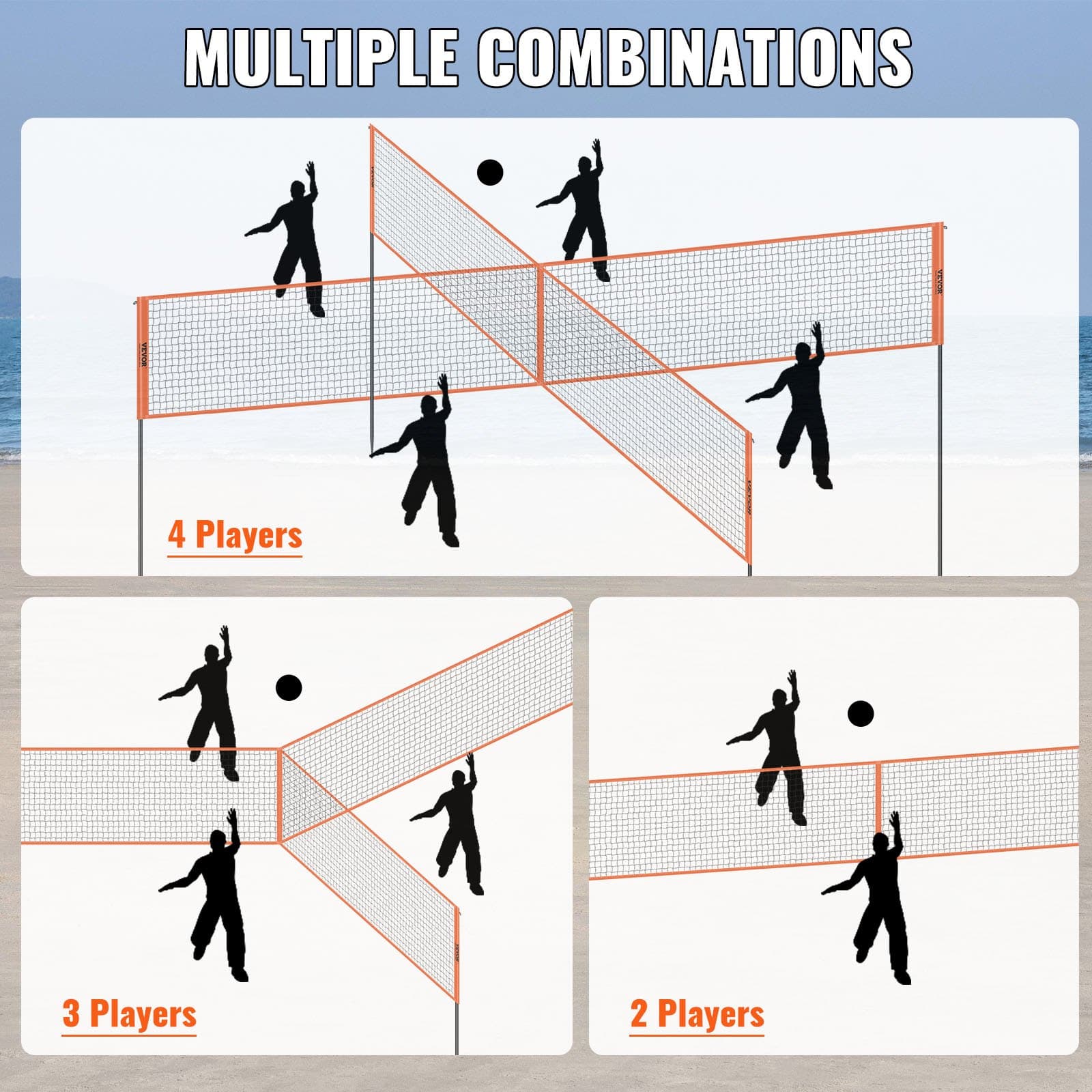 Höhenverstellbares Volleyballnetz-Set, 4,3 x 2,2 m, tragbar