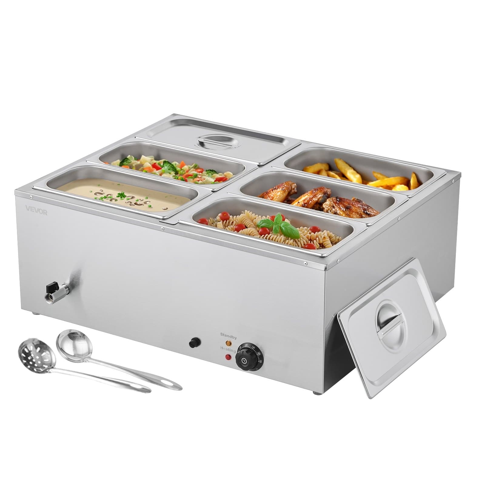 Commercial Food Warmer, 6 x 1/3 Size Pans, 1.5 kW