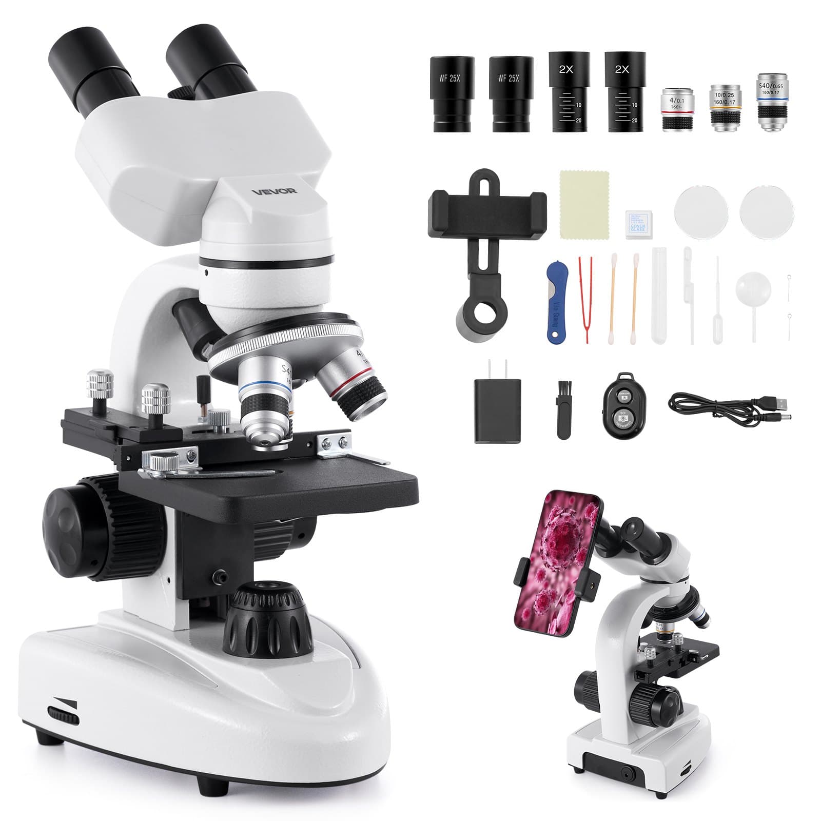 Microscope binoculaire composé avec grossissement 40x à 2000x