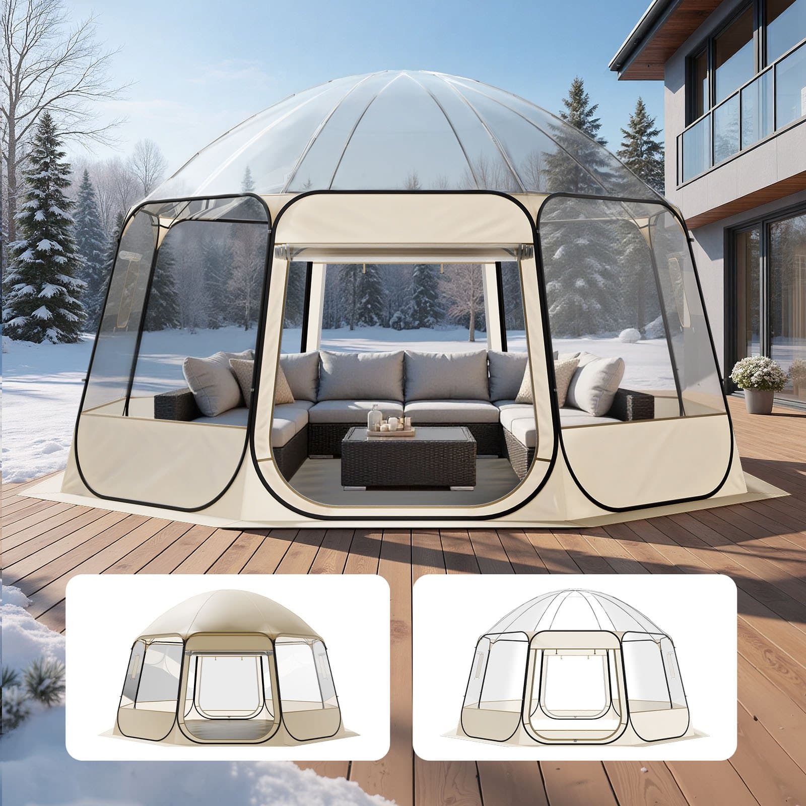 Carpa burbuja emergente, 458 x 432 x 230 cm, carpa de camping transparente, carpa iglú cúpula de jardín con ventanas, carpa deportiva, 540°