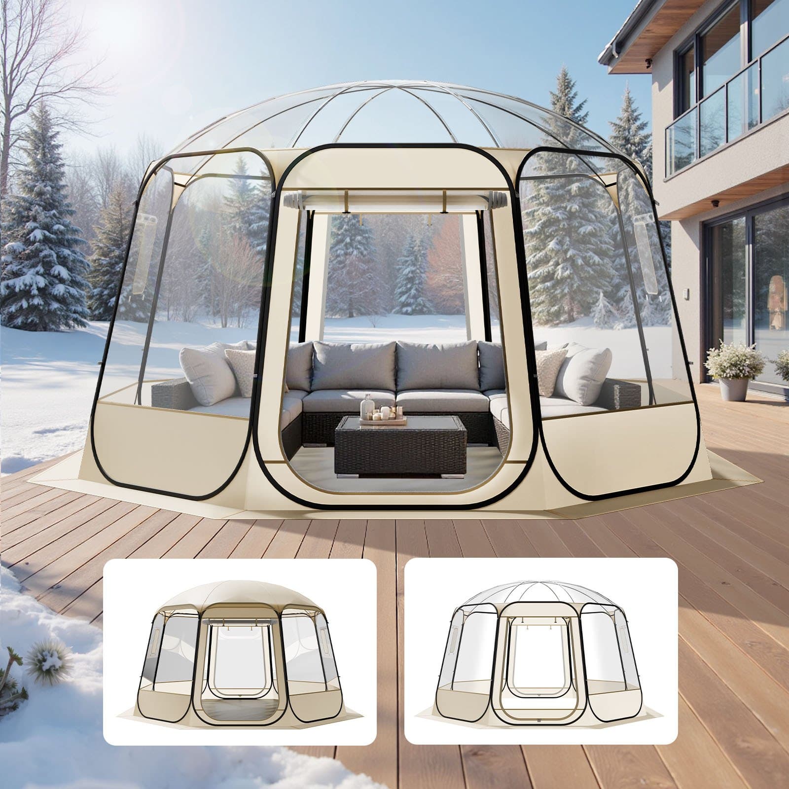 Tienda burbuja emergente, 366 X 345 X 220 cm, tienda de camping transparente, tienda iglú cúpula de jardín con ventanas, tienda deportiva, 540°