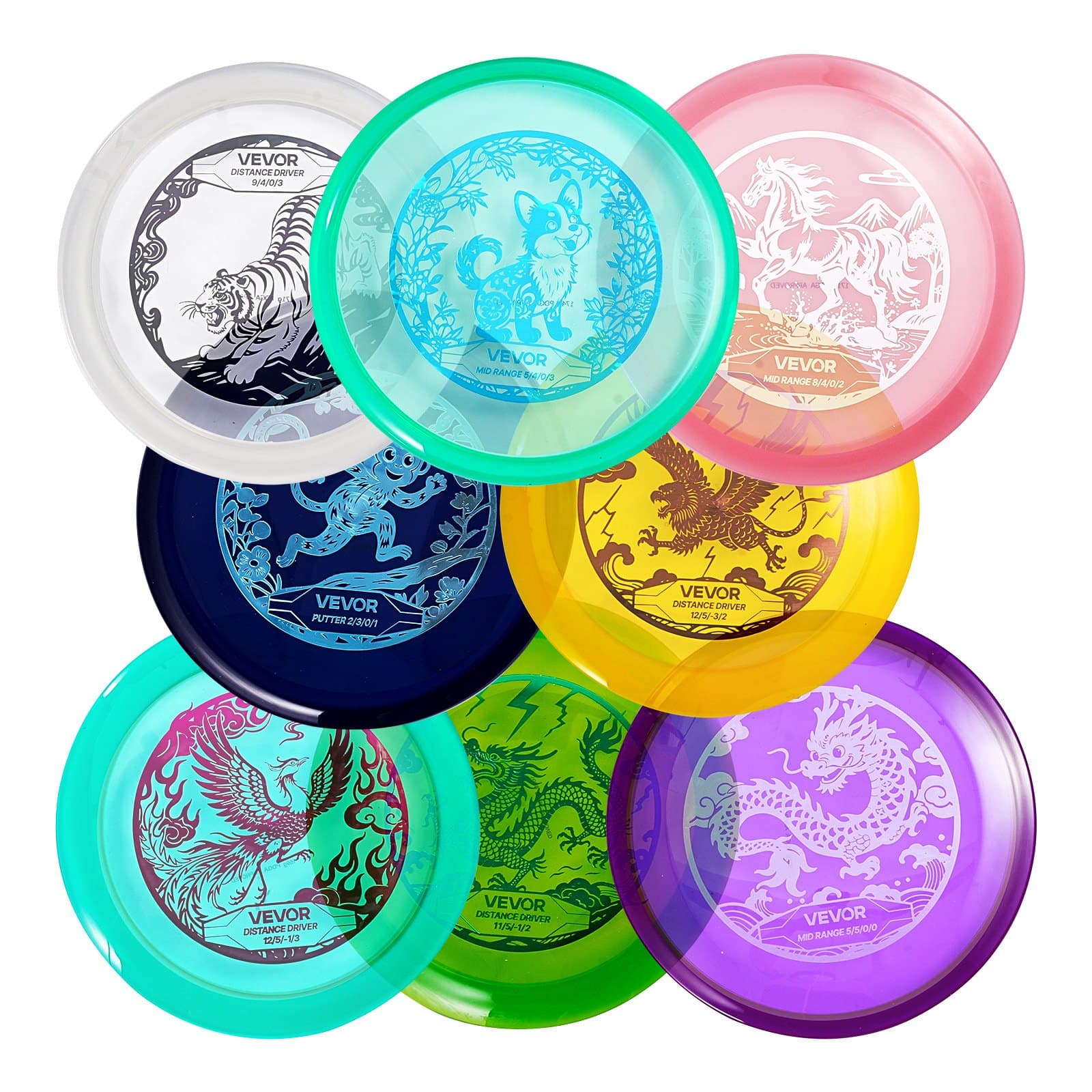 Discgolf-Set Starterset, 8 Stück, mit Putter, Mid-Range und Driver