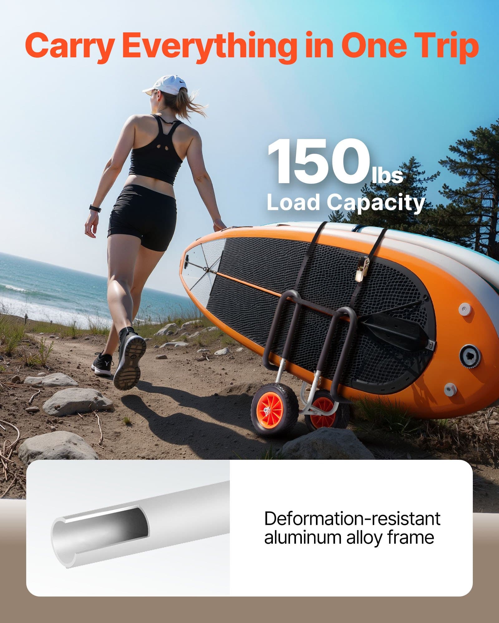 Carro de transporte para paddle surf y tabla, 68 kg