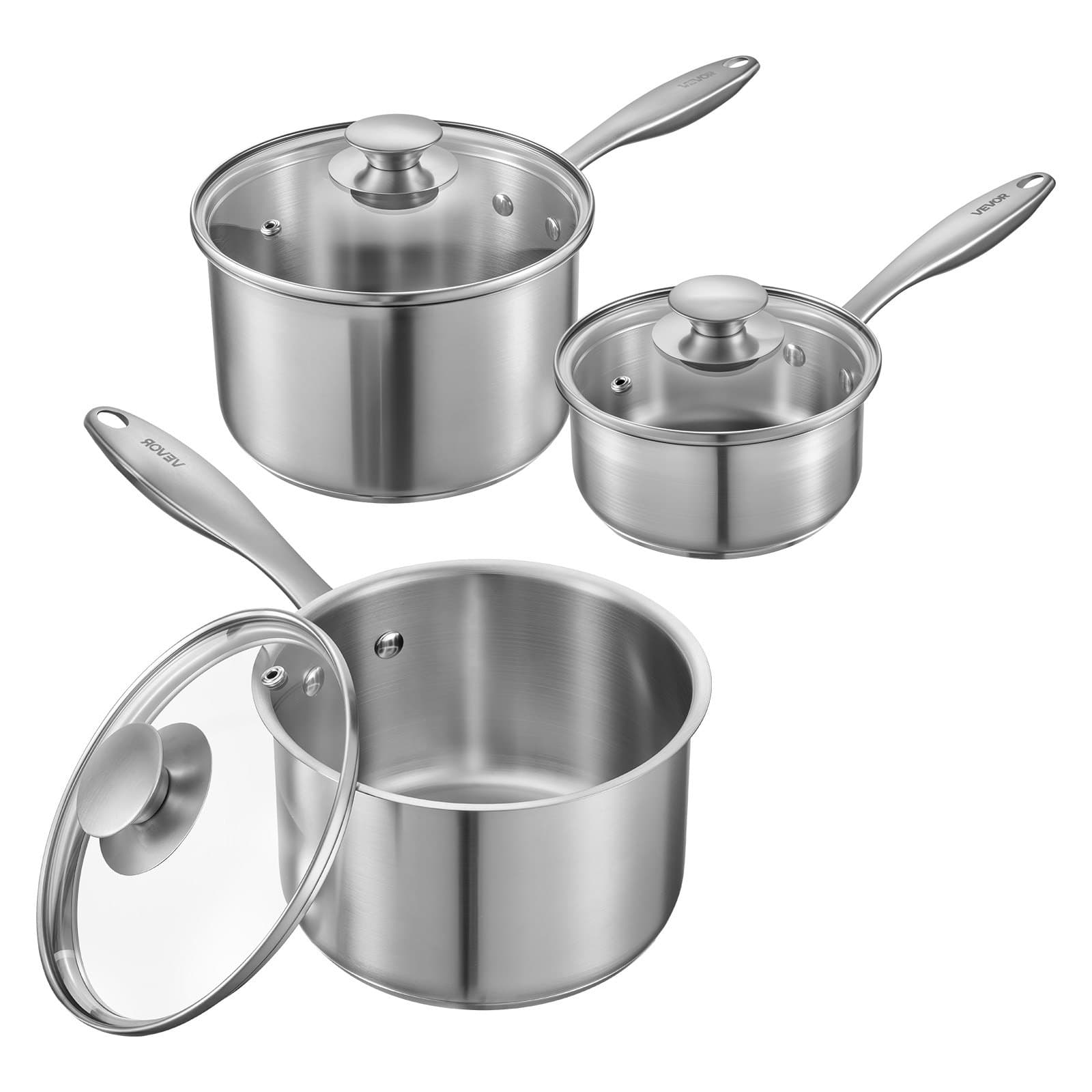 Saucepan Set 0.95 + 1.89 + 2.84 L with Glass Lids
