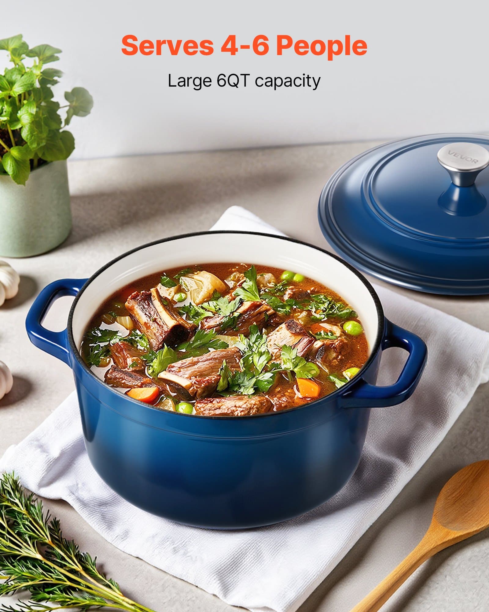Enameled Cast Iron Dutch Oven, 5.68 Liters