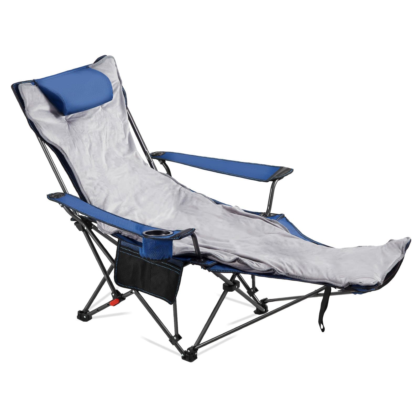 Chaise de camping pliable, chaise longue avec 4 positions réglables, fauteuil relax avec porte-gobelet, chaise de plage avec K