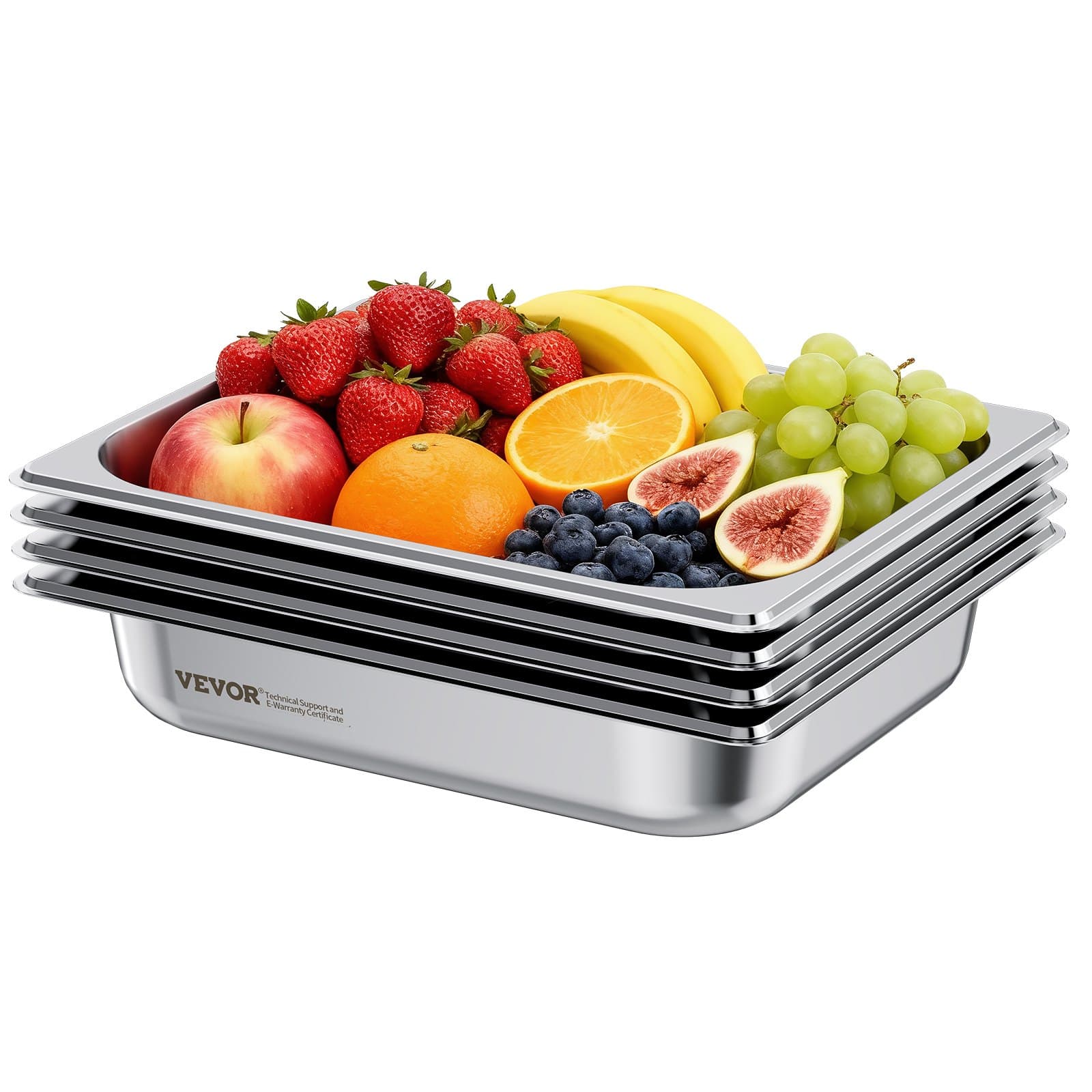 Bac gastronorme poêle d'hôtel (taille 1/2) 4 pièces 3,8 L, récipients réutilisables (profondeur 63,5 mm), restauration en acier inoxydable A