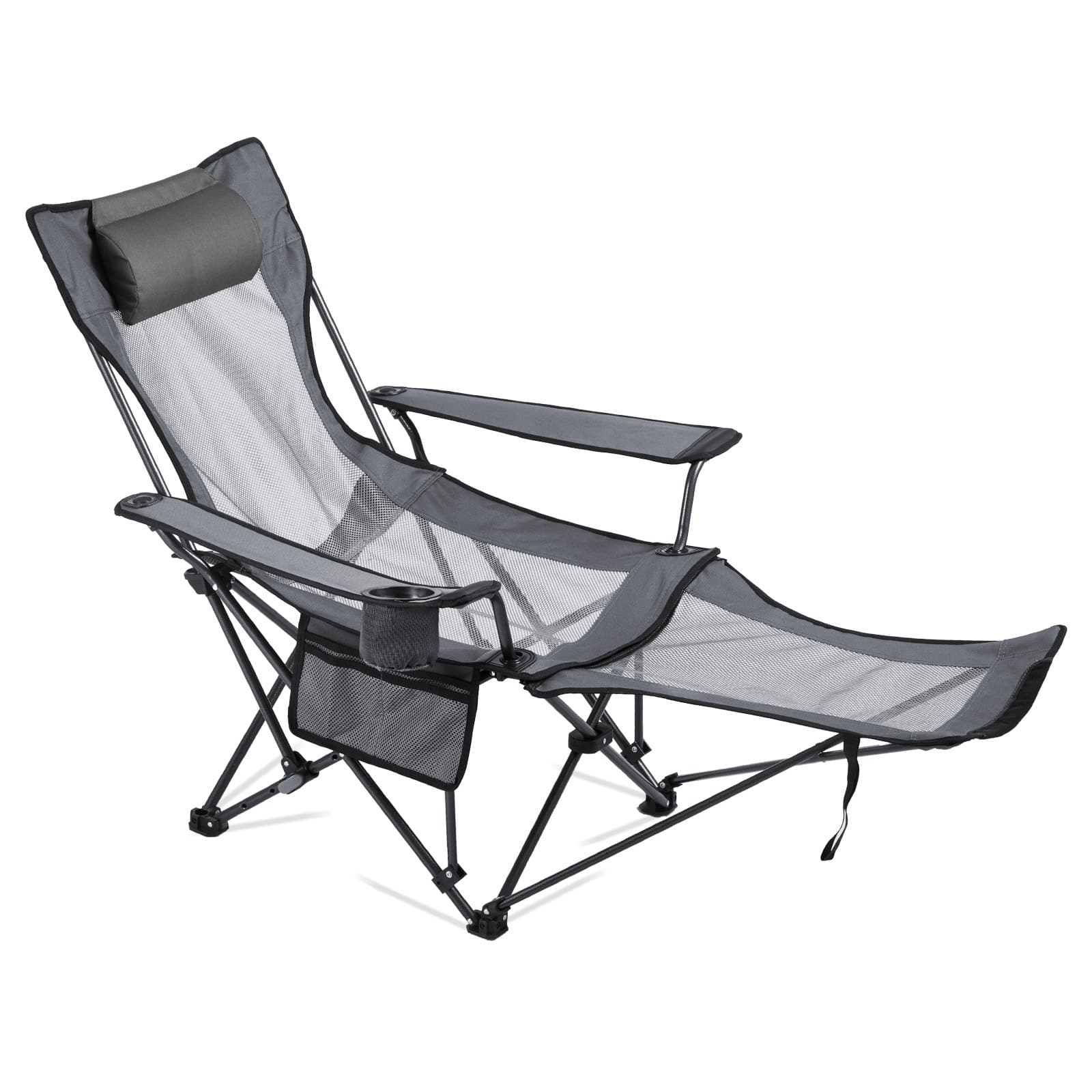 Chaise de camping pliable, chaise longue avec 4 positions réglables, fauteuil relax avec porte-gobelet, chaise de plage en filet