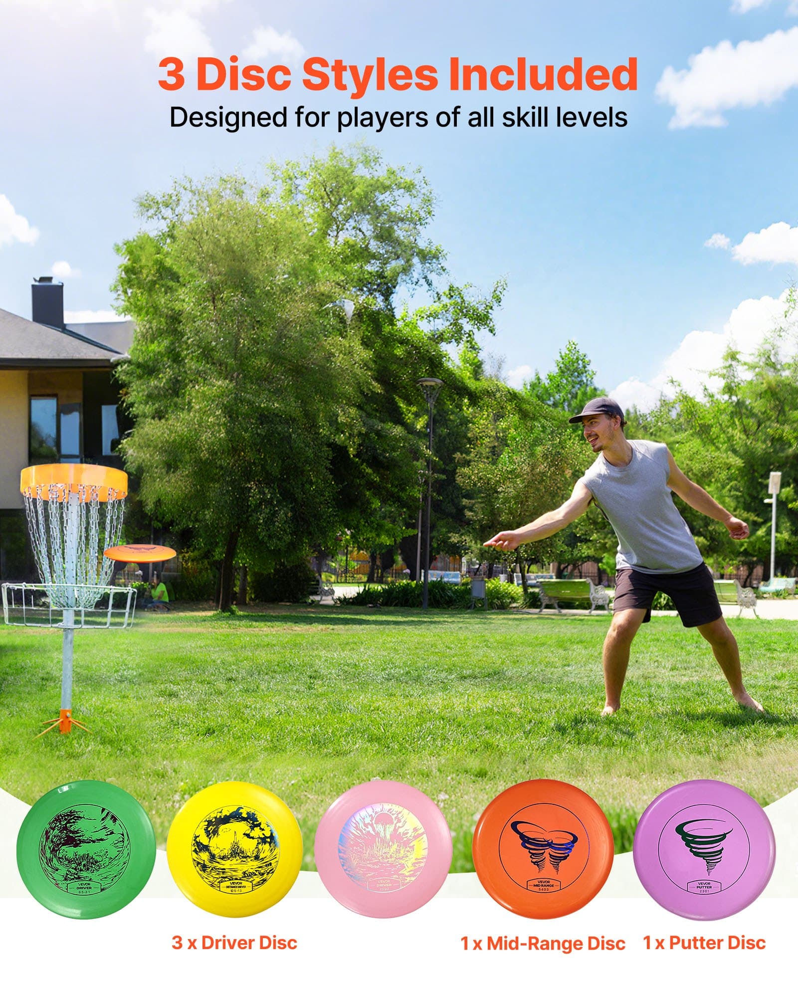 Discgolf-Set, 5-teilig, mit Putter, Mid-Range, Driver, Mini-Marker
