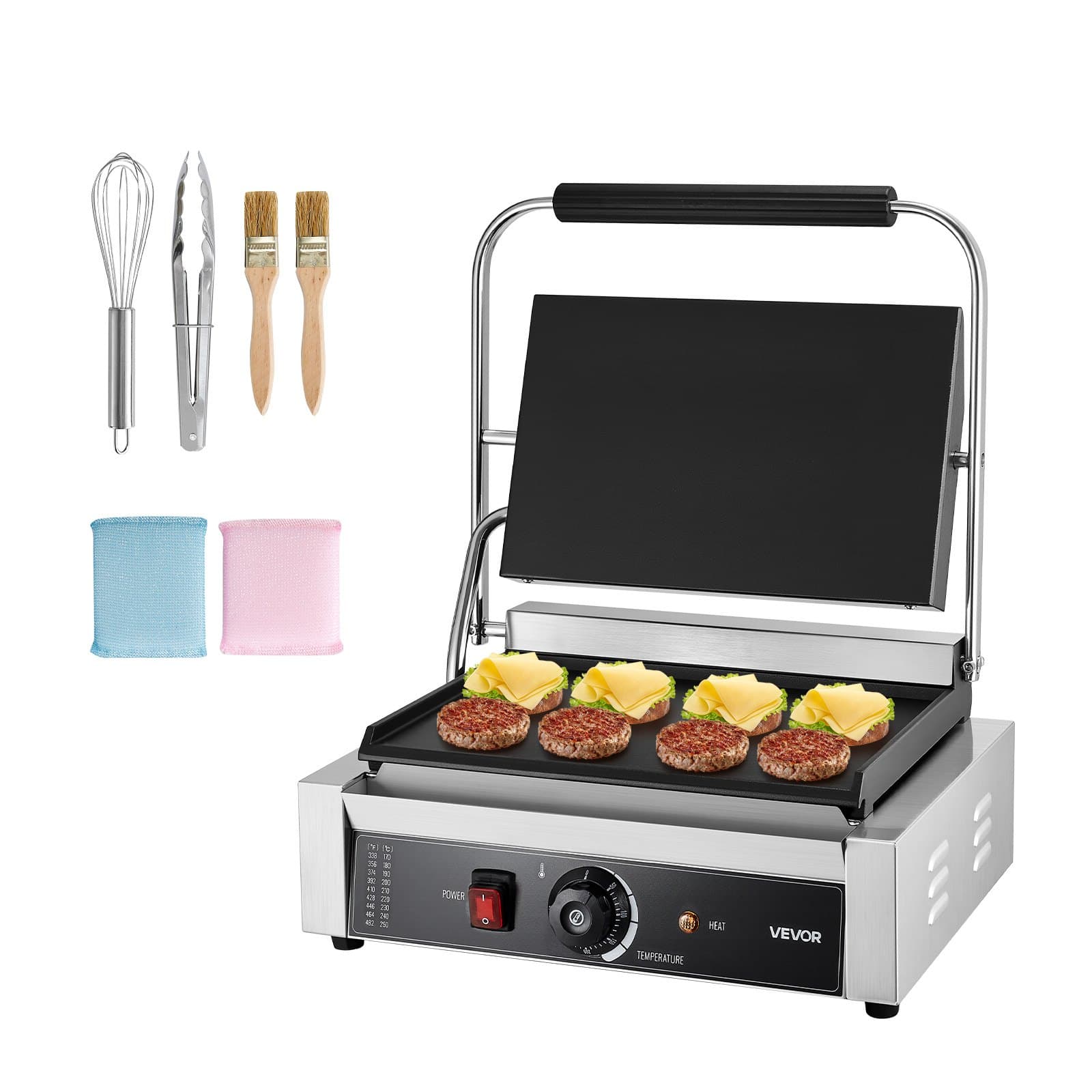Gril de contact 2200 W en inox avec régulation de température