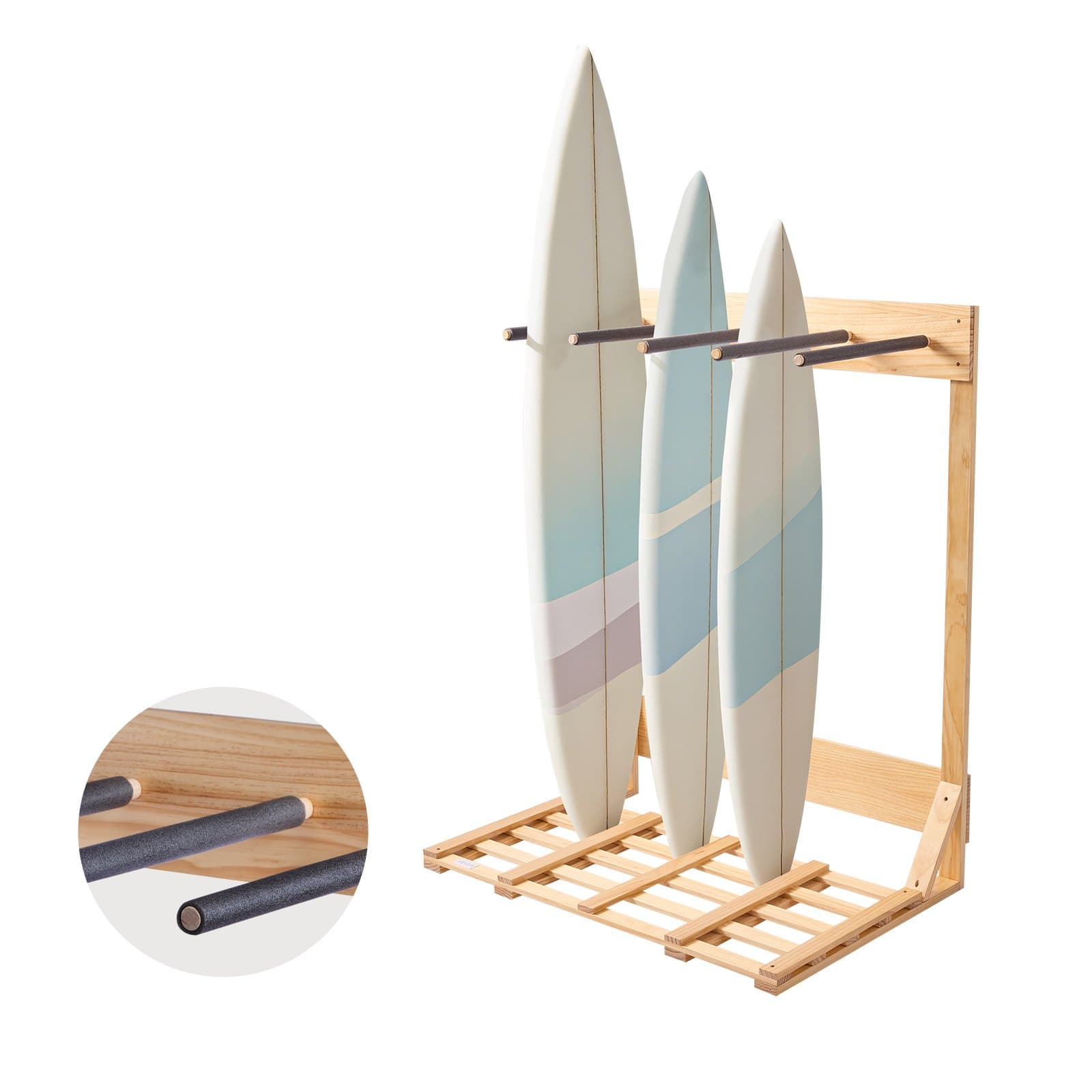 Soporte vertical de madera para tabla de surf 4 huecos