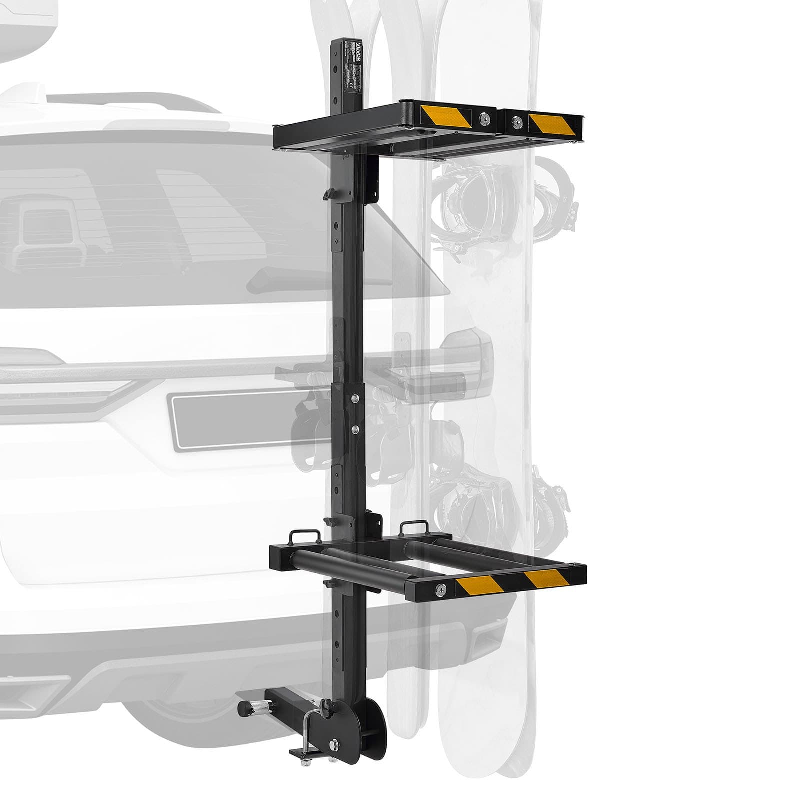 Portaesquís y tablas de snowboard para techo para hasta 6 pares de esquís/4 tablas de snowboard, portaequís bloqueable con cinturón de seguridad y basculante