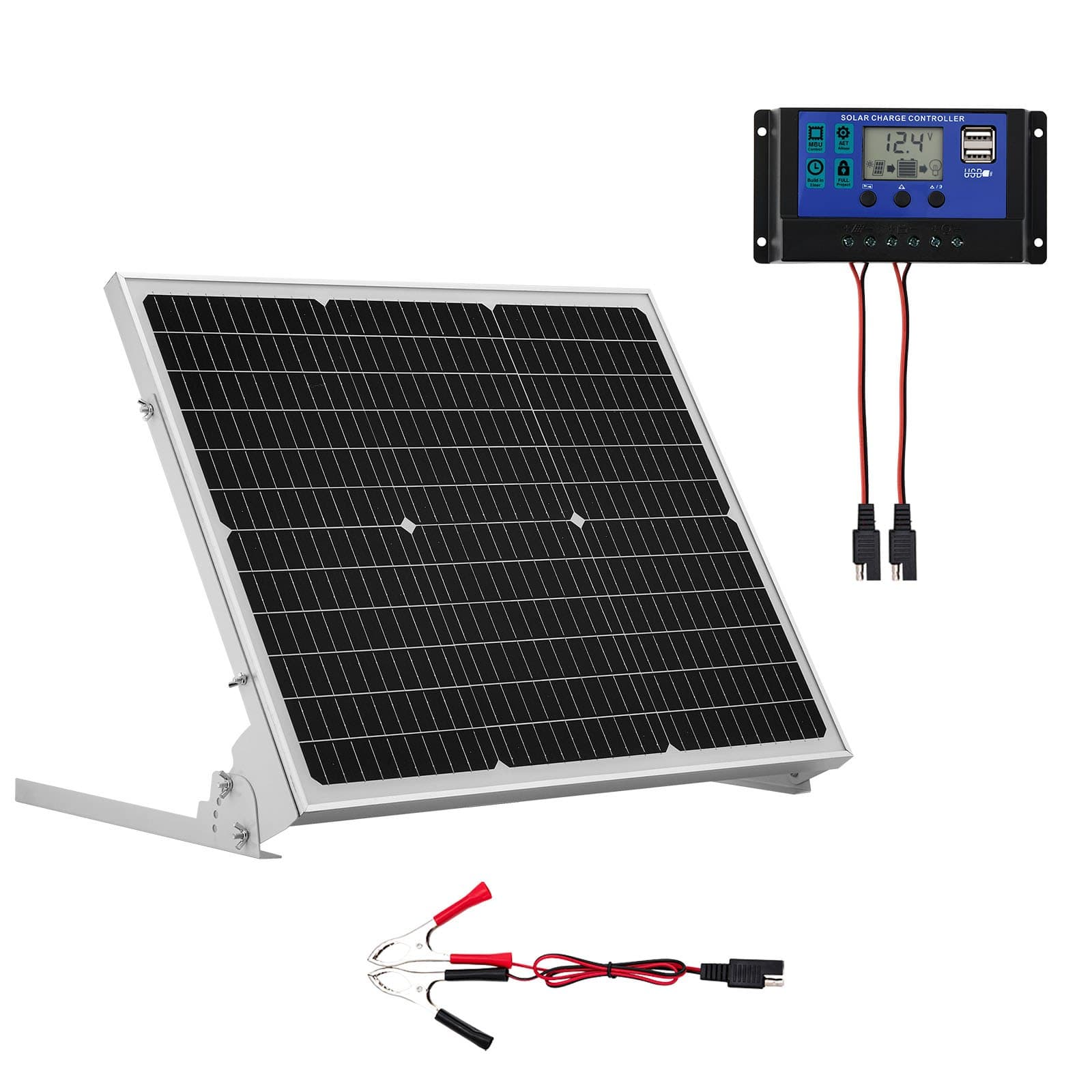 Kit panneau solaire monocristallin 50 W avec régulateur MPPT