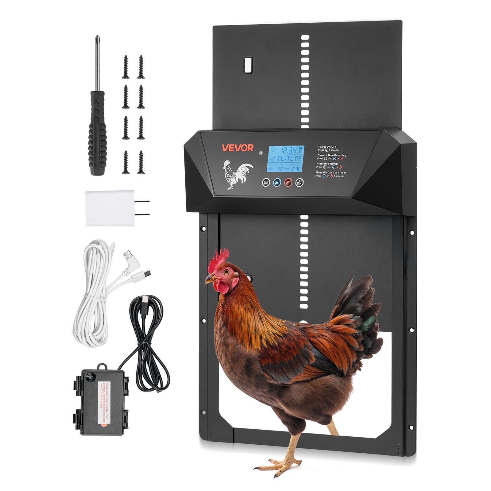 Automatische Hühnerklappe mit LCD-Display, Lichtsensor und Timer